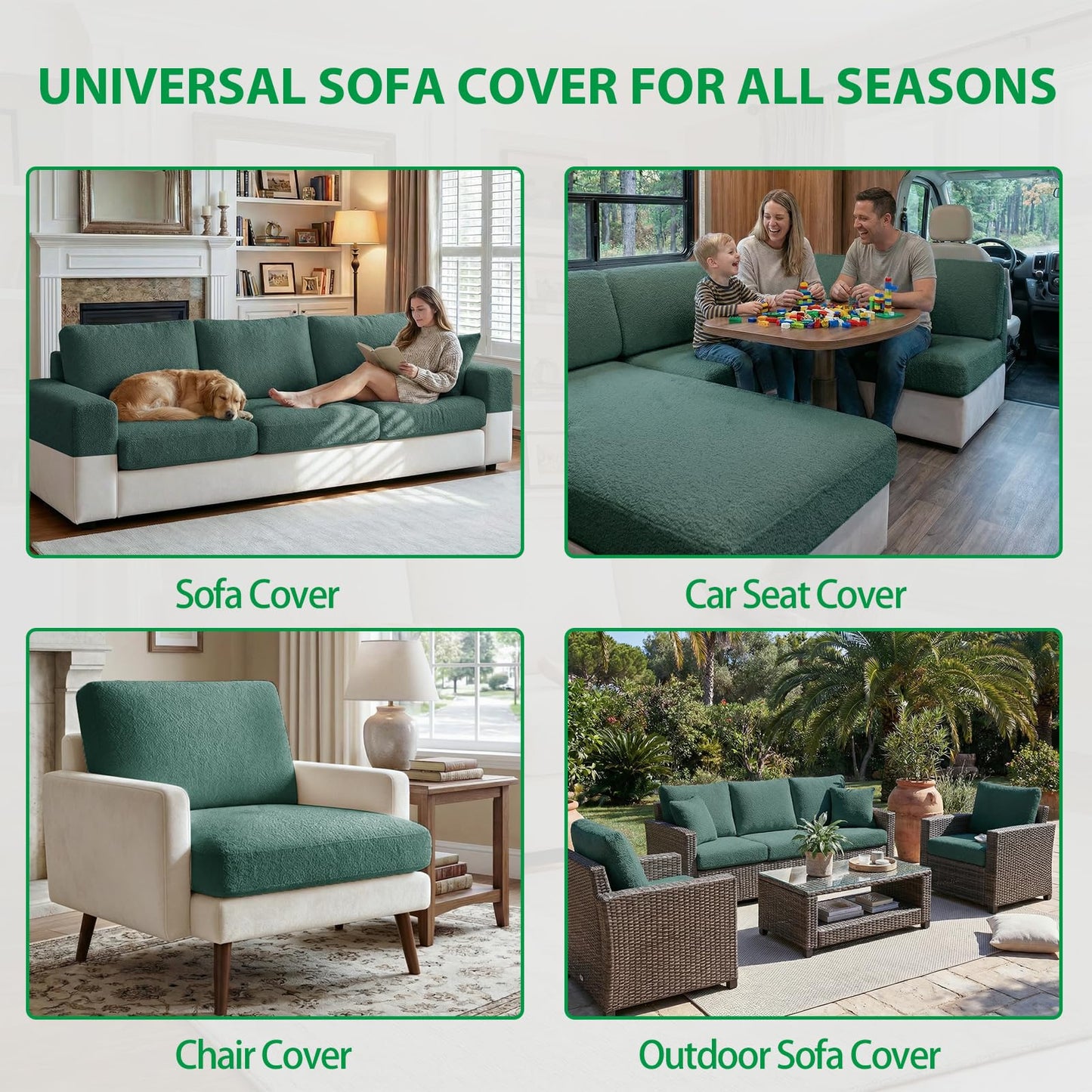 OHSIO Couch Cushion Covers for Sectional Sofa, Stretch Soft Sofa Slipcovers Washable Wear-Resistant Universal Furniture Protector for Living Room(1 Piece Oversized Cover, Green) BST202