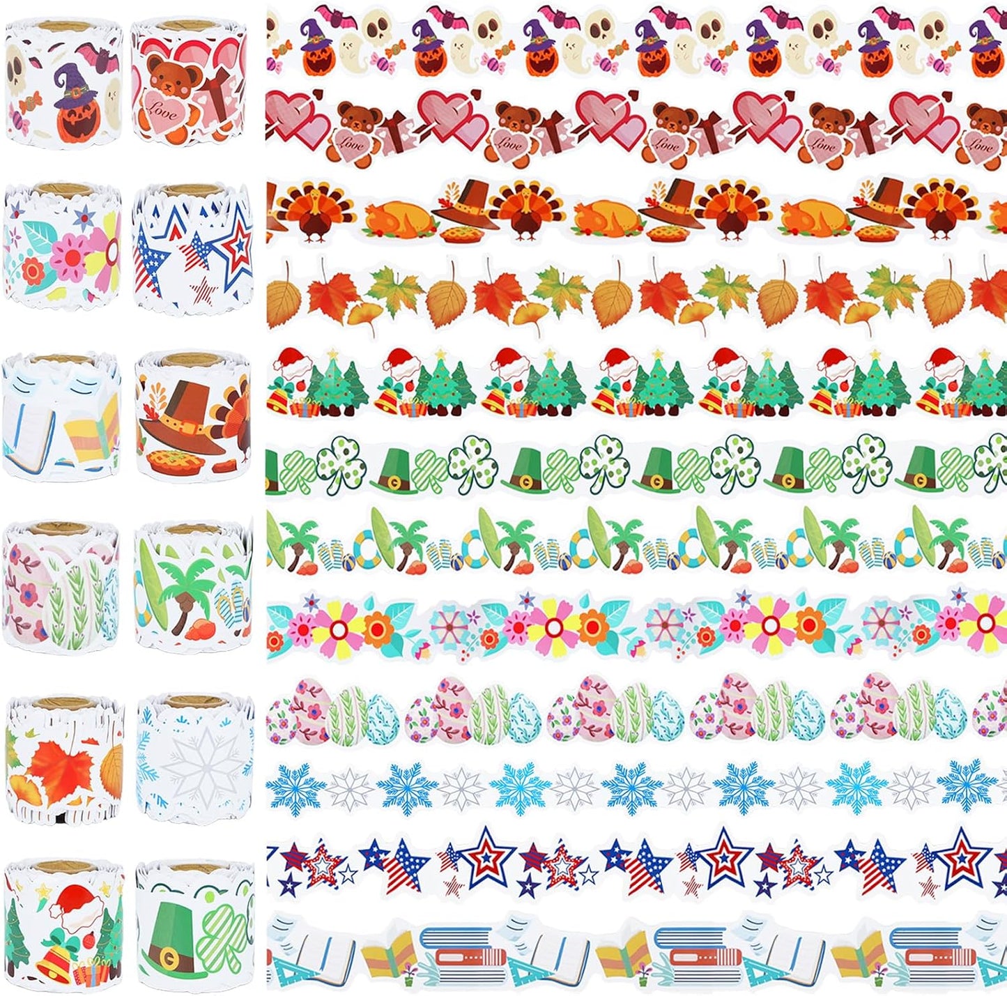 12 Rolls 394ft Holiday Bulletin Board Borders, Bulletin Board Decorations, Pumpkin Halloween Thanksgiving Christmas Trim for School Classroom Wall Decor BST326H