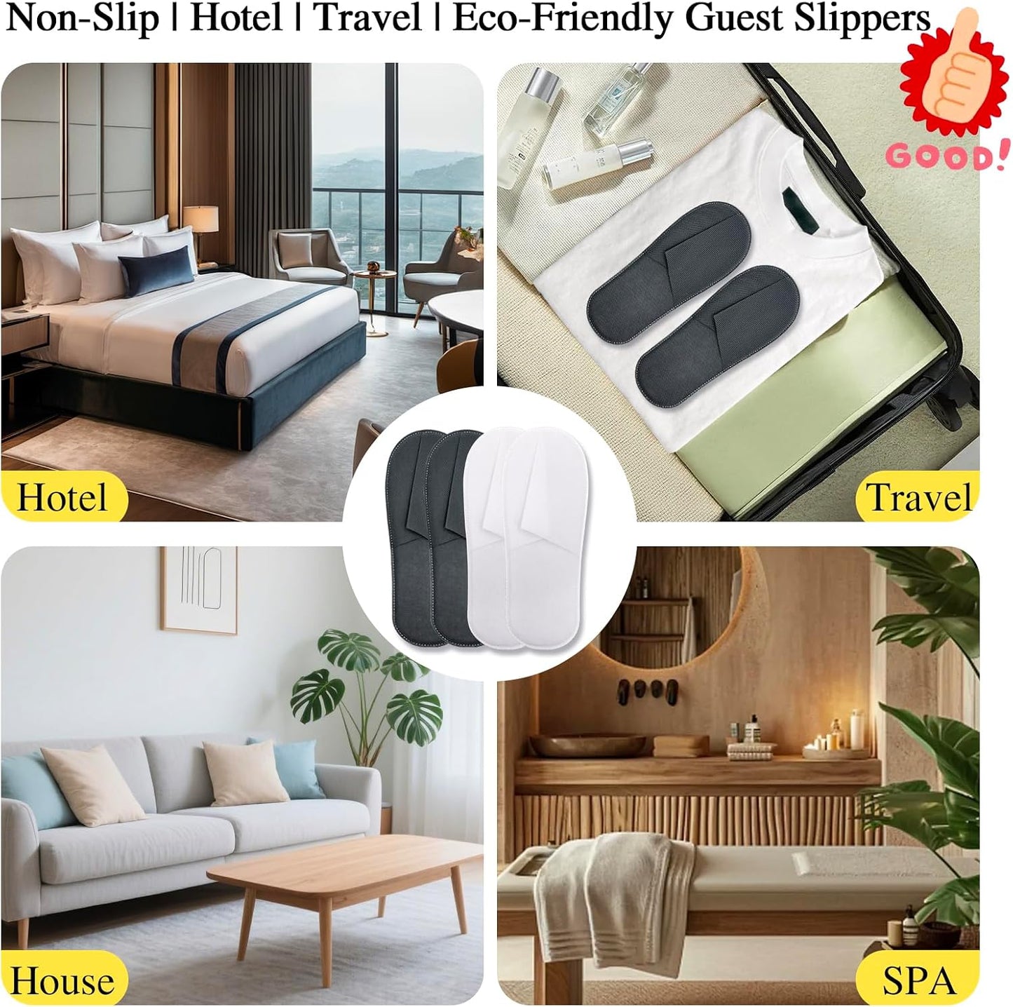 20 Pairs Disposable Slippers Bulk – 10 White & 10 Gray Disposable Slipper for Guests, Hotel Spa Guest Slippers Closed‑Toe for Travel Home WN420