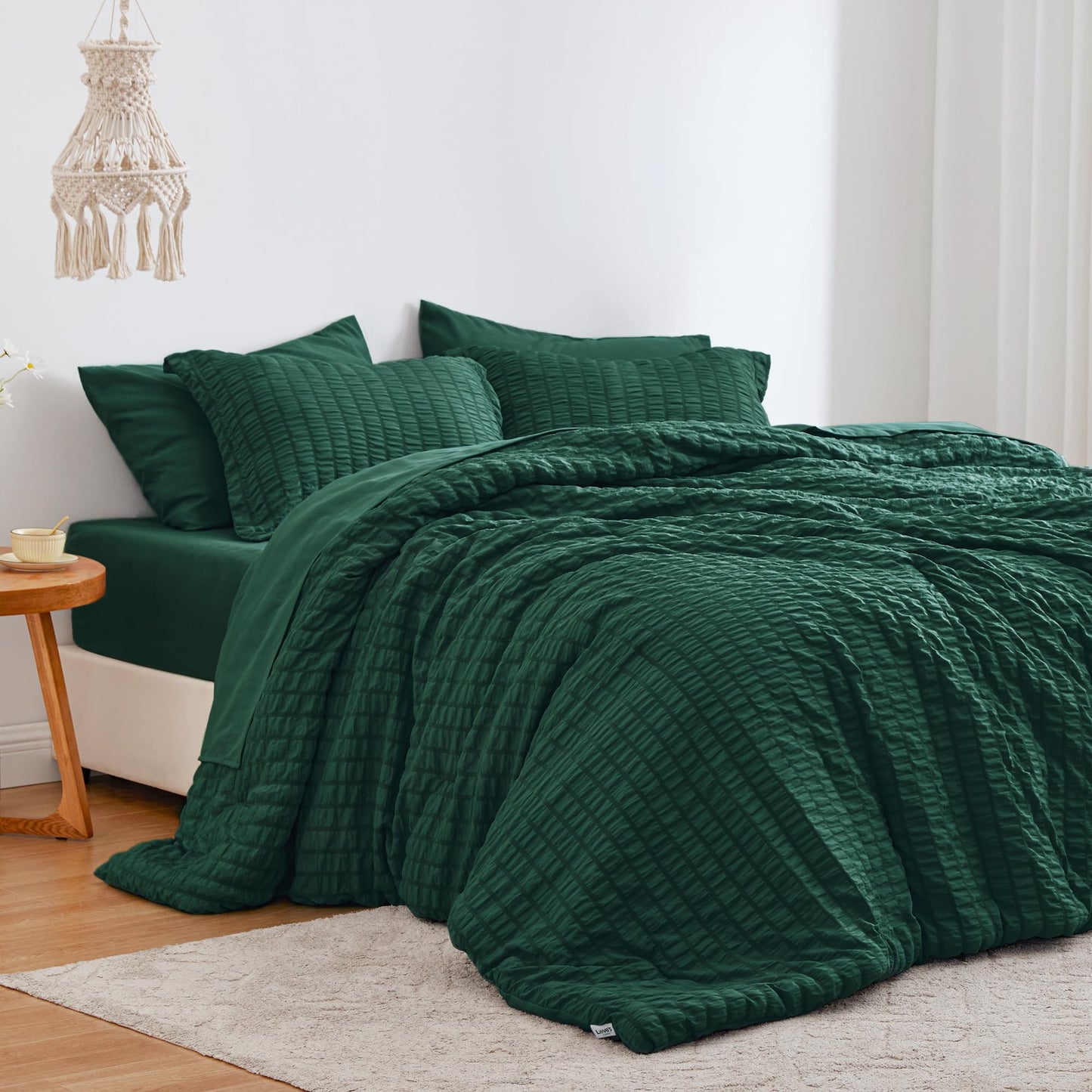 Love's cabin Seersucker Terracotta Twin Comforter Set, 5-Piece All Season Lightweight Bed in a Bag Bedding Set with Comforter, Flat Sheet, Fitted Sheet, Pillowcase and Sham BST326H