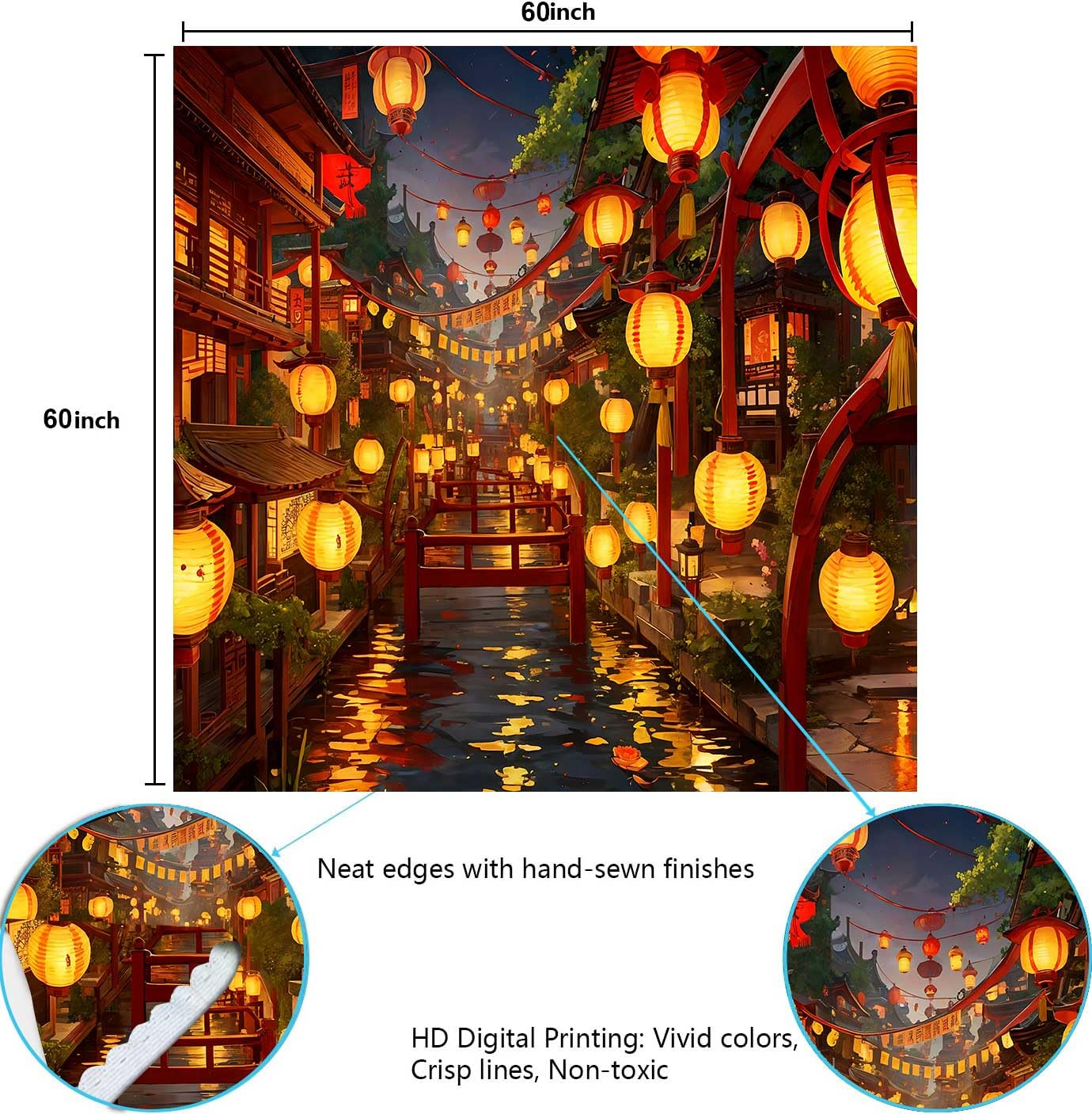 Ine Ive Japanese Tapestry Wall Hanging Large Size 93x71 Inch | Traditional Japan Streets filled with lanterns tapestry for Bedroom Living Room Dorm Office Restaurant Wall Decor BST202