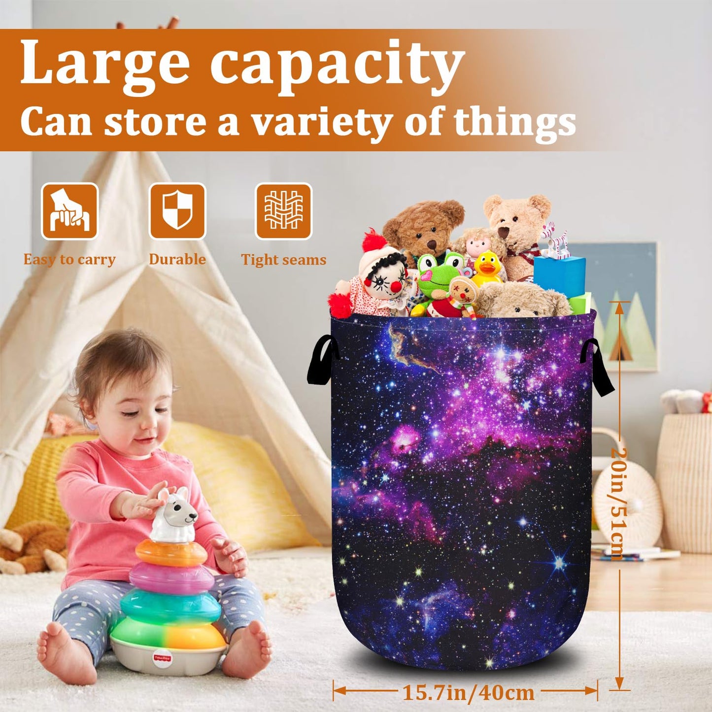 Nature Cow Print Laundry Basket with Sturdy Handles, Cow Skin Collapsible Oxford Cloth Laundry Hamper Organizer Basket for Bathroom Bedroom 15.7x20 Inch BST220