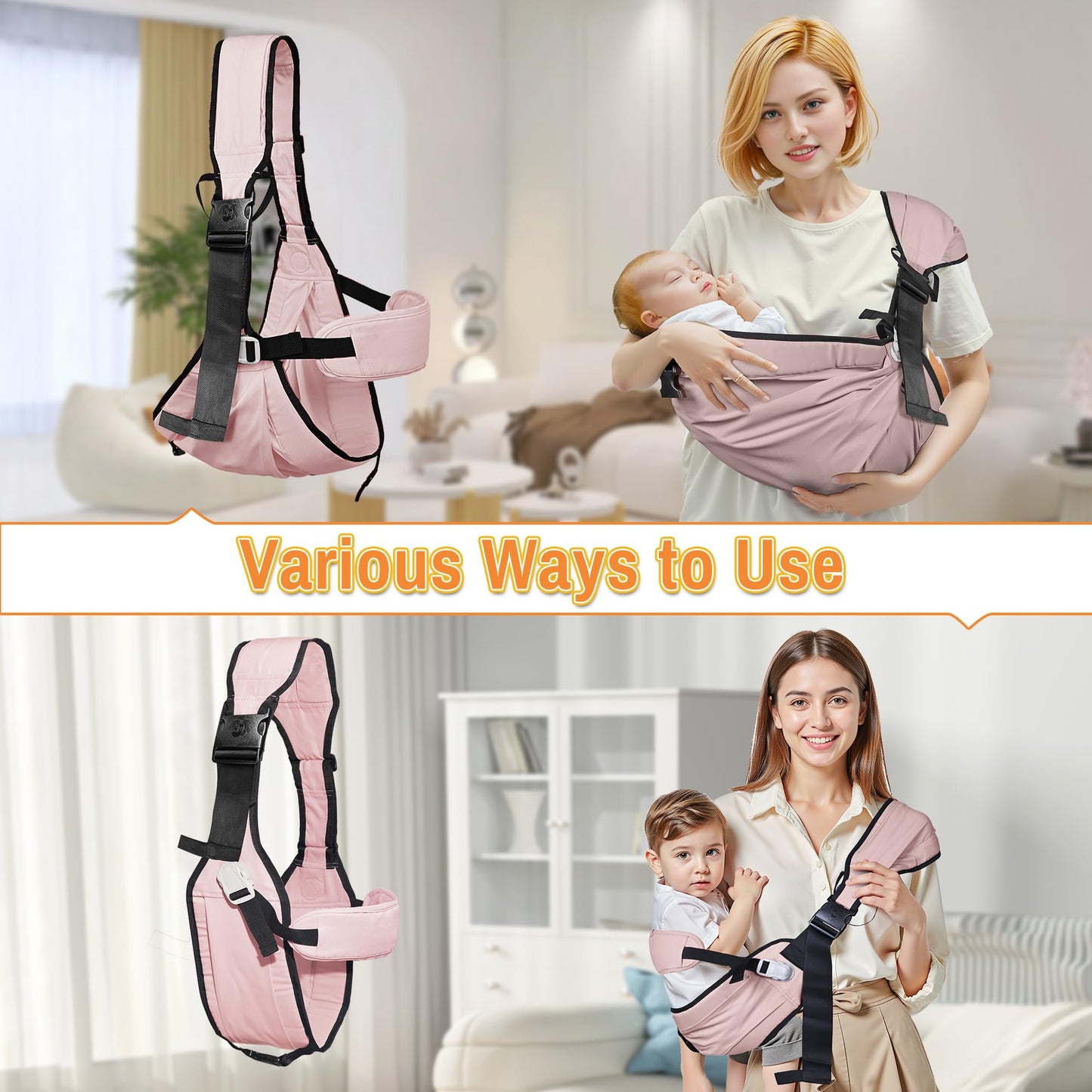 Baby Carrier Newborn to Toddler,Adjustable & Lightweight Baby Sling Carrier,Toddler Carrier 25-60 lbs,Ideal for Home,Shopping,and Travel WN420