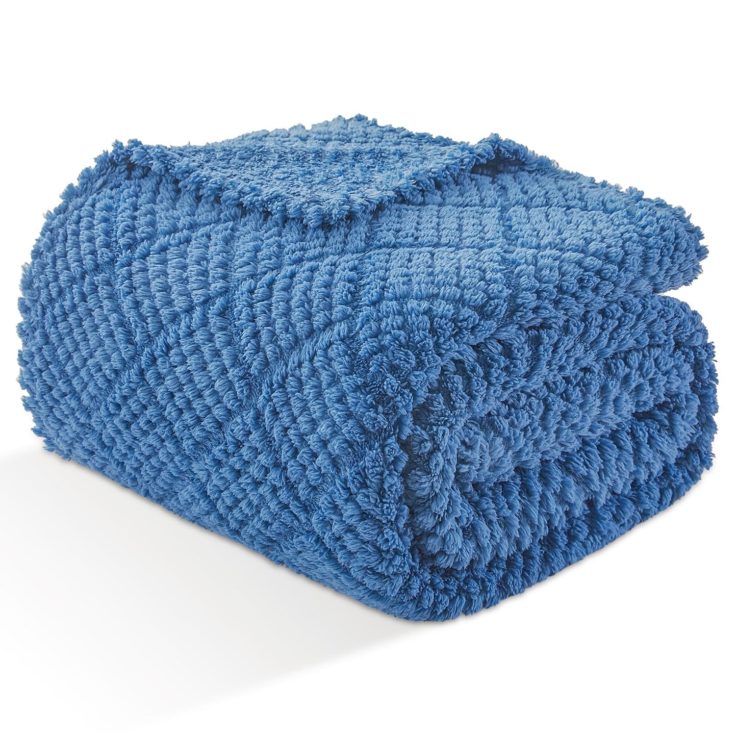 EMME Fleece Blanket, 3D Jacquard Throw Blanket for Couch and Bed, Soft Cozy and Fluffy Blankets Lightweight Luxury Flannel with Waffle Design (Navy Blue, 50" x 60") BST202
