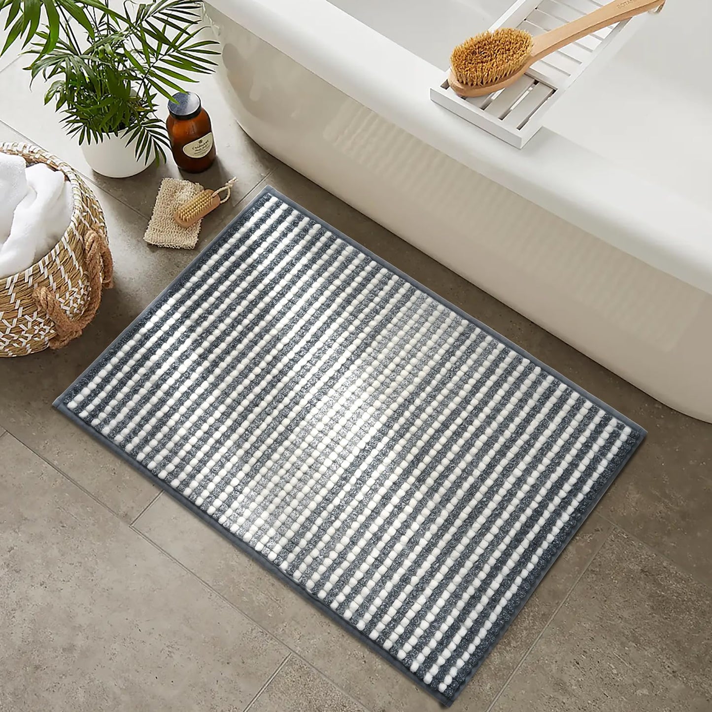 FRESHMINT Thick Chunky Chenille Bathroom Rug, Black, 20"x32" | Non-Slip Backing, Water Absorbent Surface, Machine Washable Care, Cushioned Comfort, Bathroom Floor Use BST220