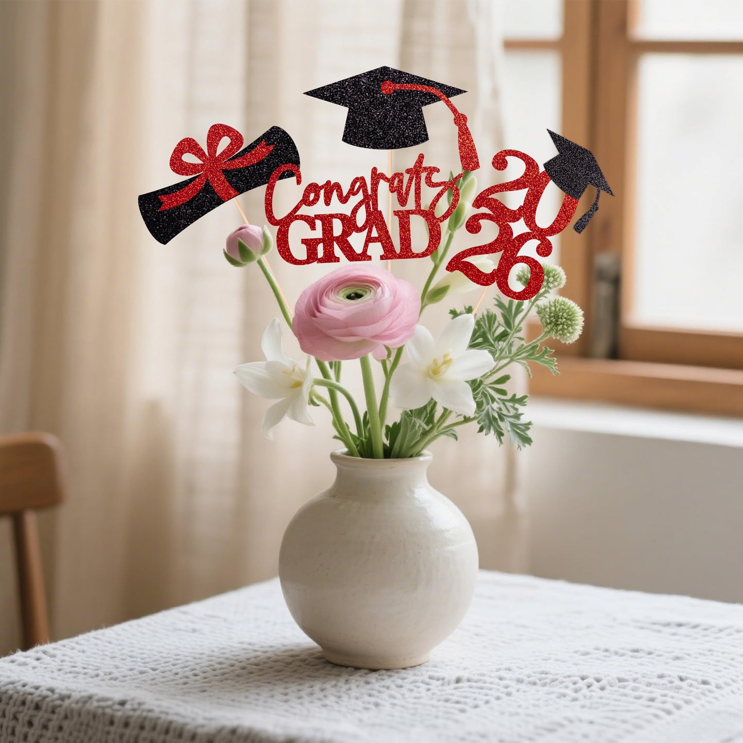 Graduation Centerpieces Class of 2026, 16 PCS Red Blue Double-Sided Table Toppers, Congrats Grad Party Decorations Supplies (Set of 4 Designs) WN420