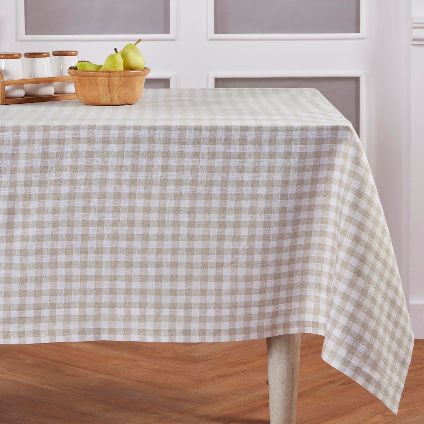 Solino Home 100% Linen Table Cloth, Throw Apricot, Gingham Check 52 x 52 in | Checkered Linen Tablecloth a neat topper for bistro, card and side tables | checkered weave | Pure Linen | OEKO-TEX Certified BST326SOLH