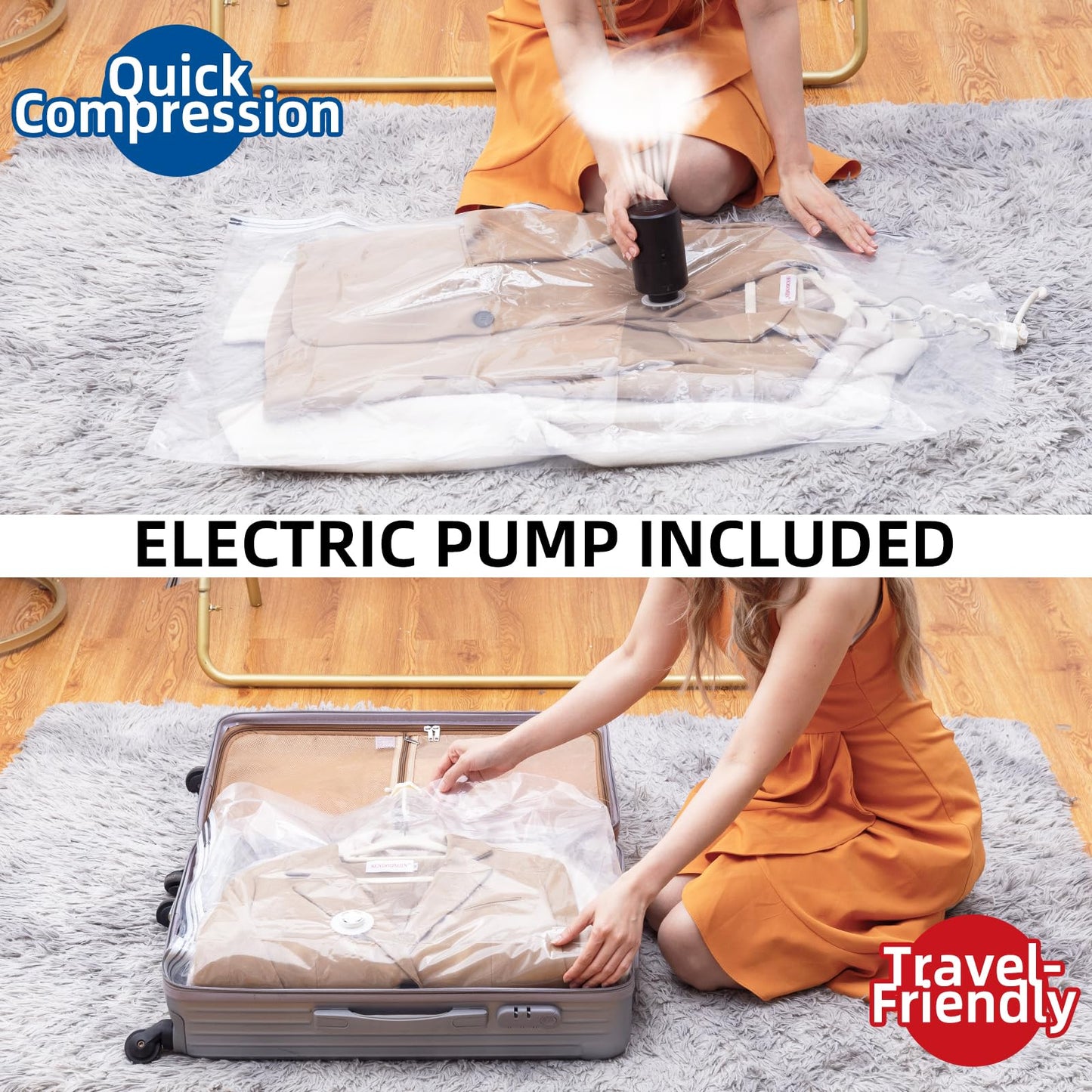 Hanging Vacuum Storage Bags, 6 Pack Hanging Storage Bags for Clothes With Electric Pump N27