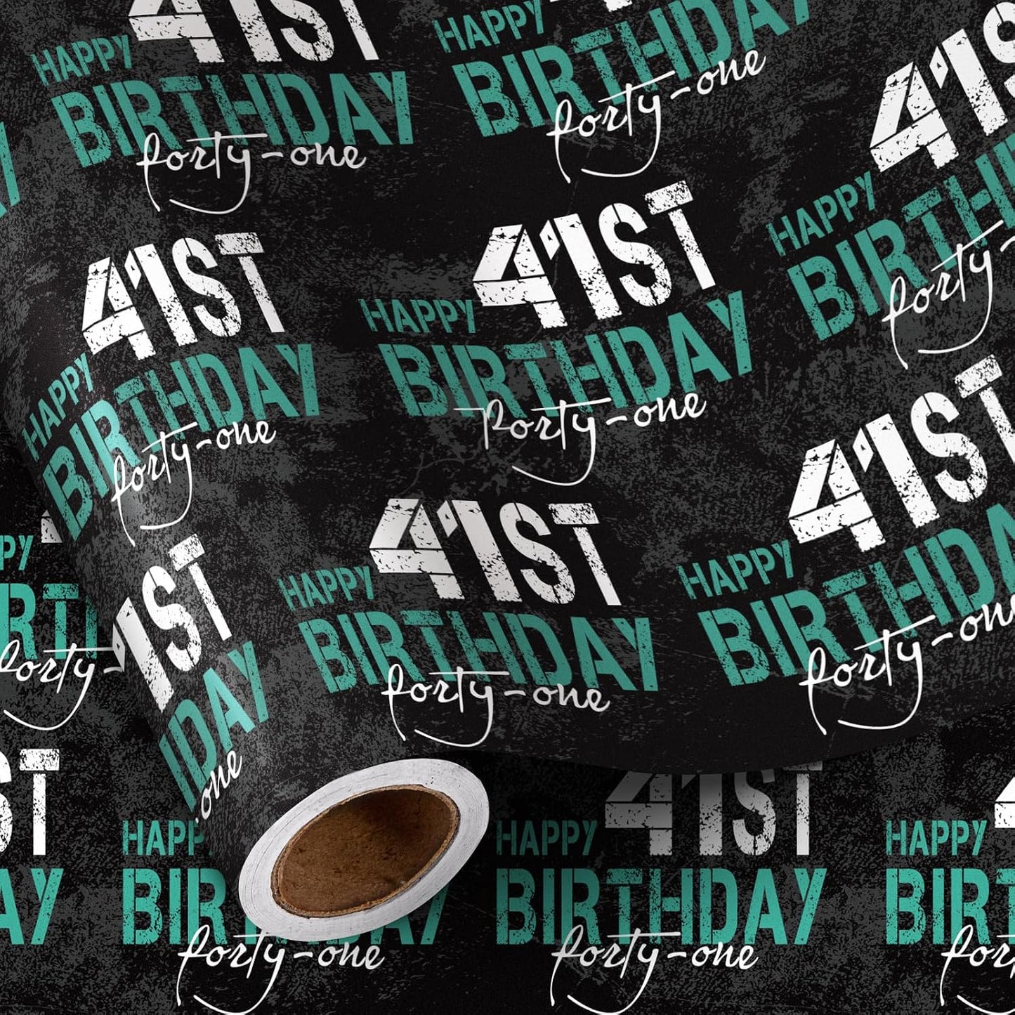 RUSPEPA Birthday Wrapping Paper for Man - Mini Roll - HAPPY 41st BIRTHDAY Text Design for Men's or Father's Birthday Party Gift Wrap and Special Occasions - 17 inches x 16.4 feet - 41 Year Old BST326L