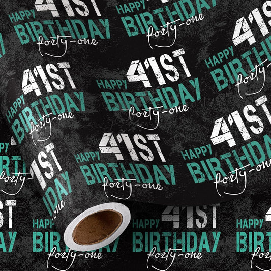 RUSPEPA Birthday Wrapping Paper for Man - Mini Roll - HAPPY 41st BIRTHDAY Text Design for Men's or Father's Birthday Party Gift Wrap and Special Occasions - 17 inches x 16.4 feet - 41 Year Old BST326L