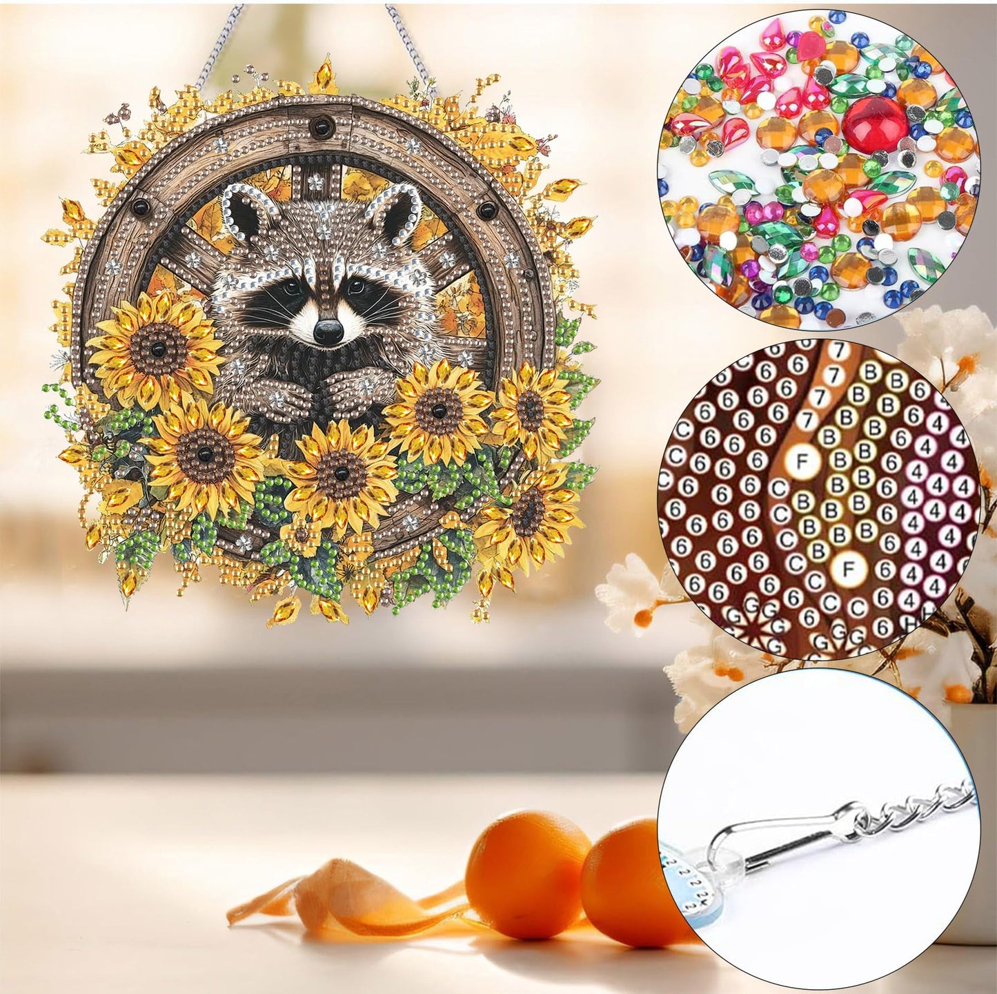 Bimkole Cat Diamond Art Hanging Kit for Adult, DIY 5D Animals Diamond Art Painting Window Pendant, Acrylic Crystal Art Hanging Ornament for Wall Home Garden Front Door Decor - 7.8x7.8 Inch BST220