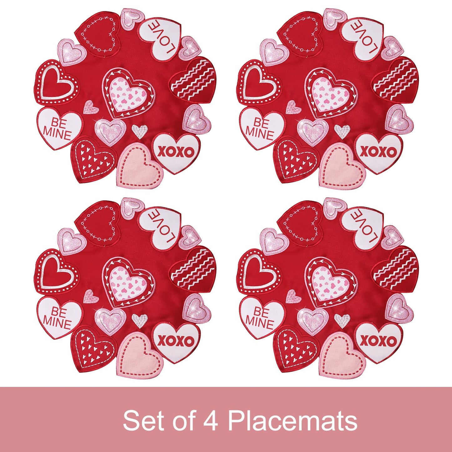 Valentines Table Runner Embroidered Red Love Heart Pink Valentines Day Runner for Table Decorations 54 inches Long Sparkle Cut Out Wedding XOXO BST202