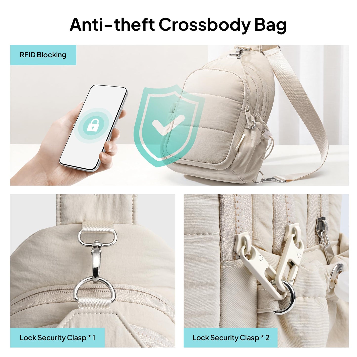 TOPEAST Sling Bag for Women, Anti-Theft Crossbody Bag with RFID Blocking & Small Water Bottle Holder for Travel BST202