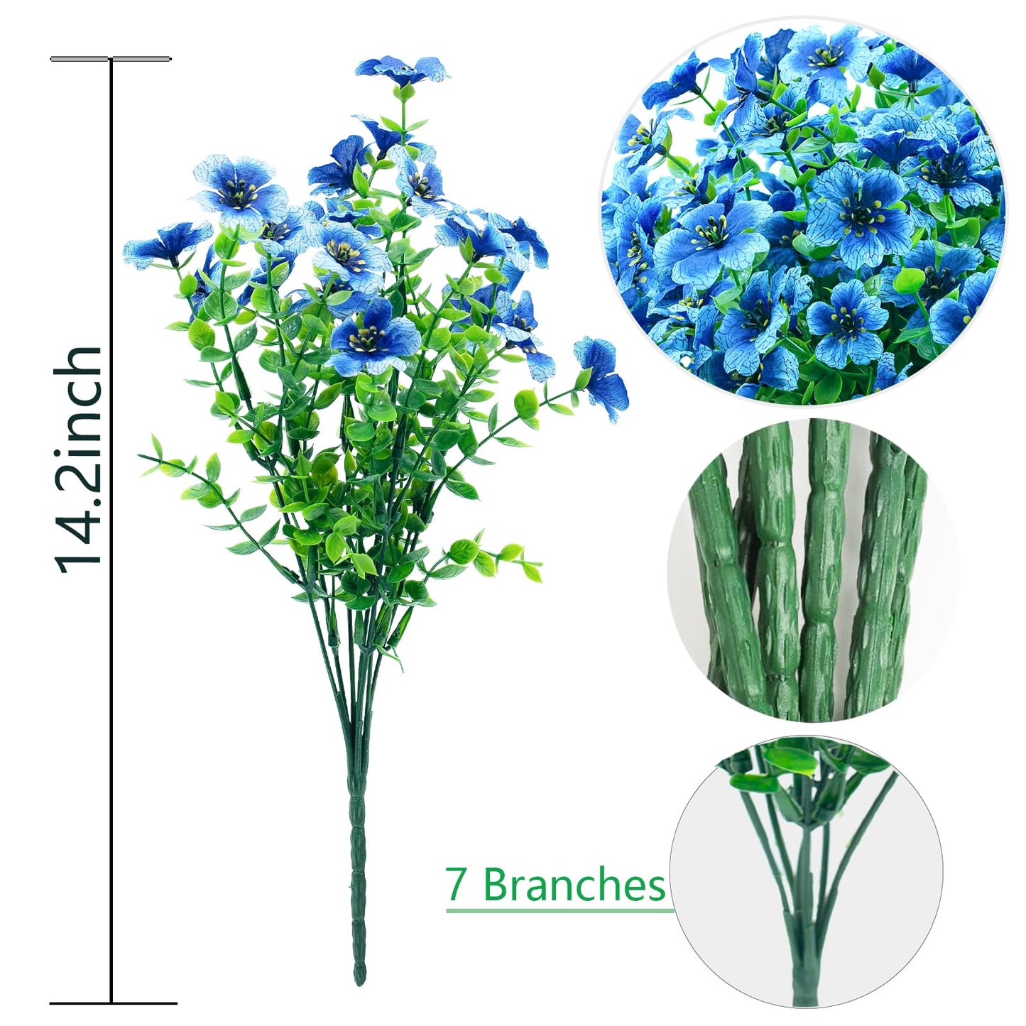 8 Bundles Outdoor Artificial Flowers,UV Resistant Fake Flowers Outdoor Plastic Plants Faux Silk Flower for Outside Indoor Decoration(Blue) BST202