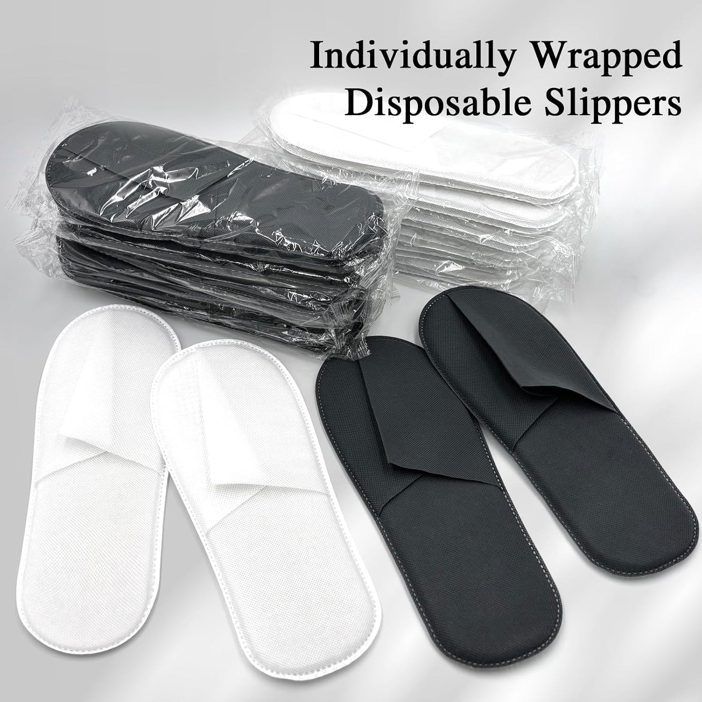 20 Pairs Disposable Slippers Bulk – 10 White & 10 Gray Disposable Slipper for Guests, Hotel Spa Guest Slippers Closed‑Toe for Travel Home WN420