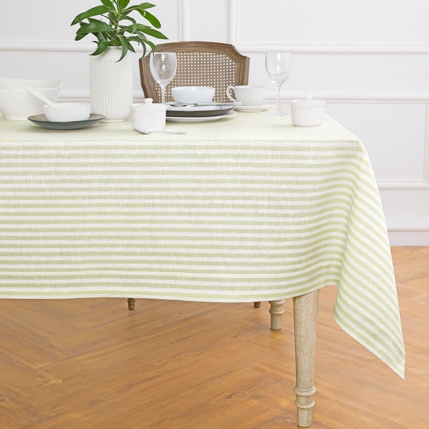 Solino Home 100% Linen Table Cloth, Throw, 52 x 52 in, Coral, Amalfi Stripe | Striped Linen Tablecloth a neat topper for bistro, card and side tables | Coral and White | Pure Linen | OEKO-TEX Certified BST326SOLH