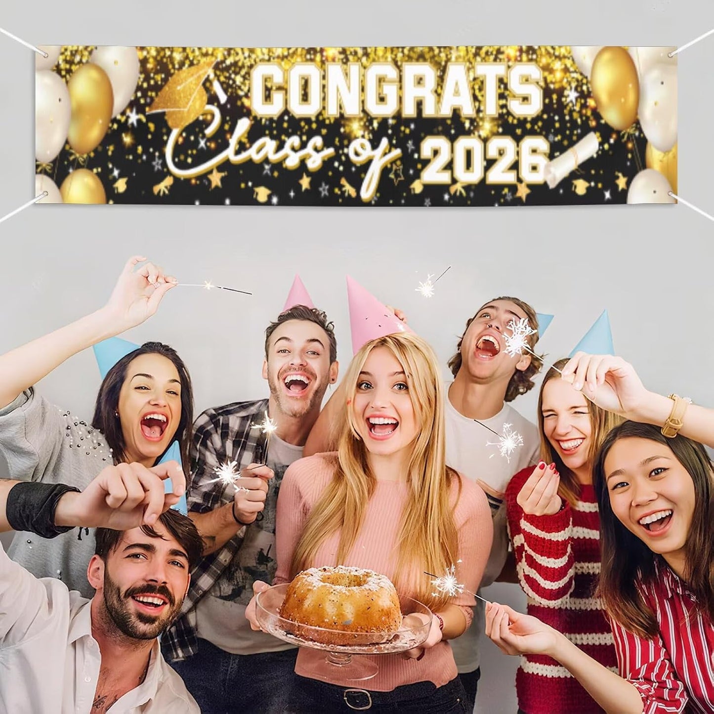 Graduation Decorations 2026 Grad Banner Backdrop Class of 2026 Graduation Party Supplies Gold BST202
