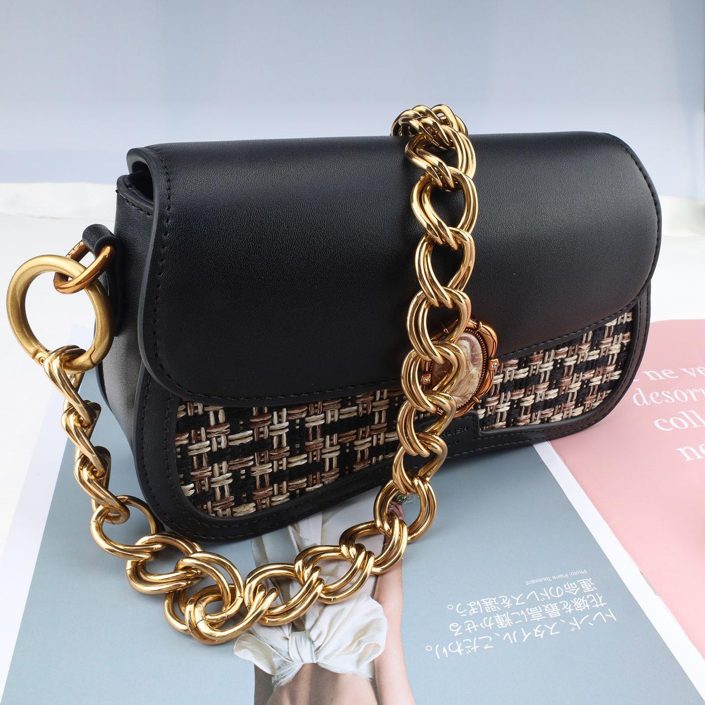 Errienpin 23.6 Inch Chunky Purse Chain Handles | Double Chain with Oversized O Ring | Short Strap Replacement for Handbags & Shoulder Bags(Antique Gold) BST220
