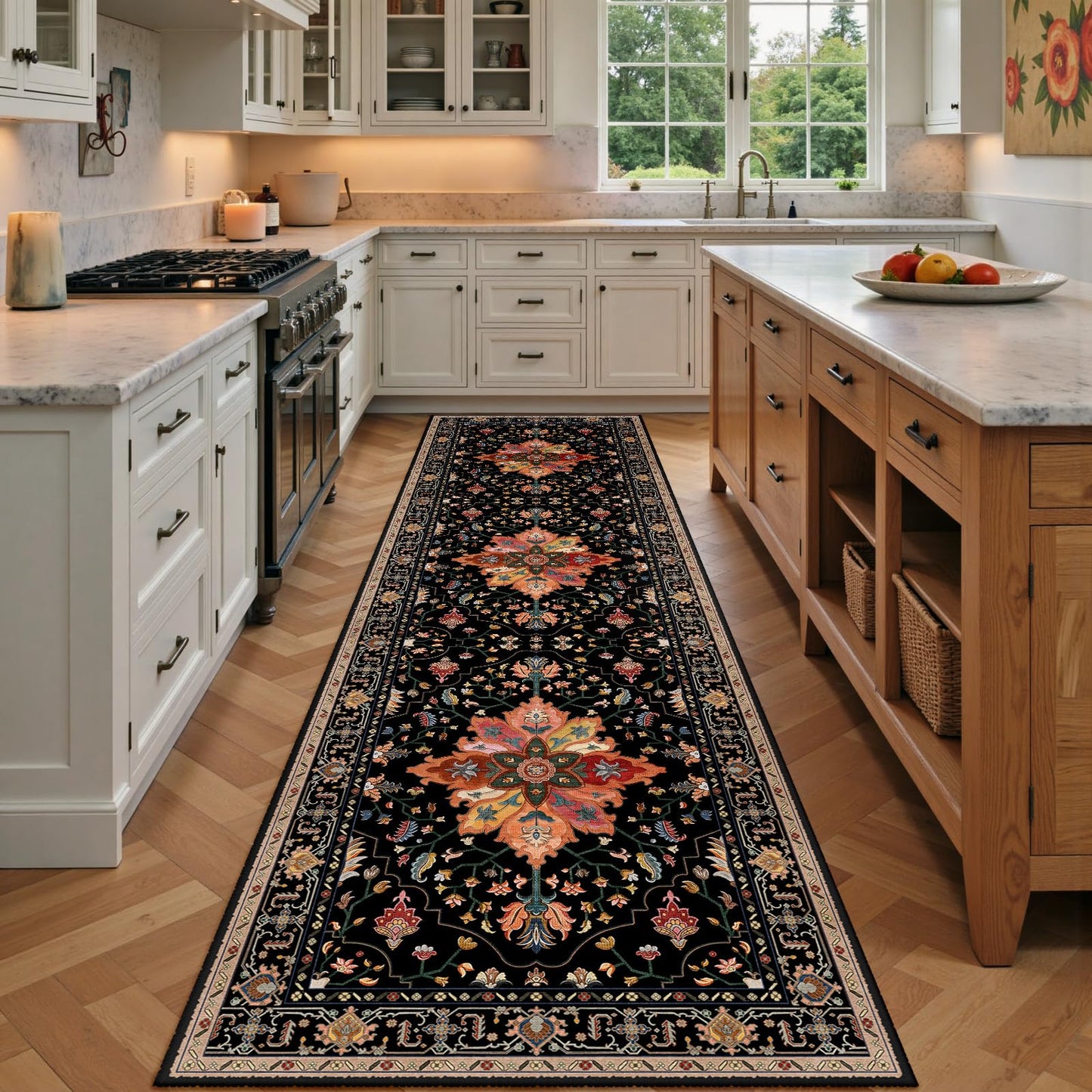 RELEANY Area Rugs Runner 2'x6' Washable Non-Slip, Floral Vintage Distress Medallion Carpet for Kitchen Hallway Bedroom Beside Laundry Room Bathroom, Teal Green Lake Blue Turquoise DD1210
