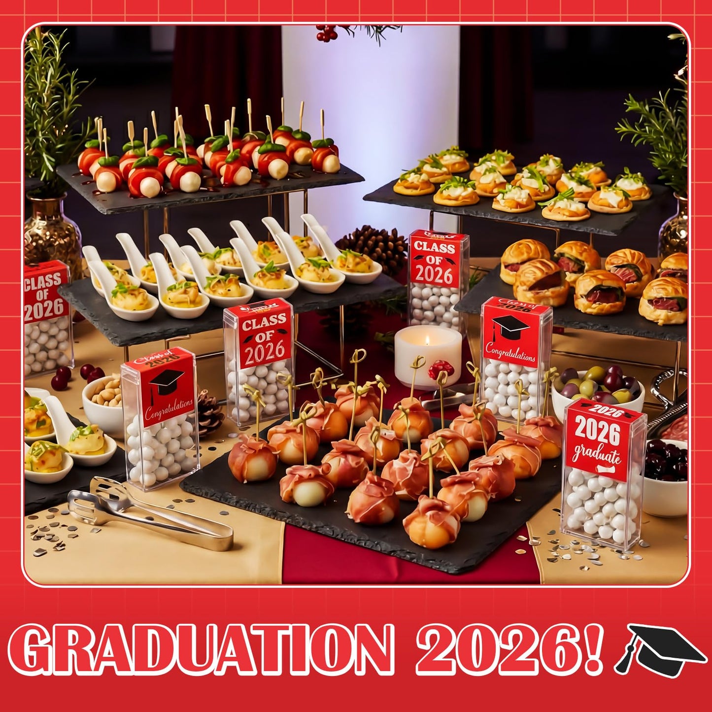 AceOrbit 2026 Graduation Candy Jar Bulk for 24 Guest 3.54 Inch Empty After Dinner Candy Tube Buffet Container Acrylic Box with Sticker for Class of 2026 End of Year Gifts Multi-item Party Favor(Blue) WN420