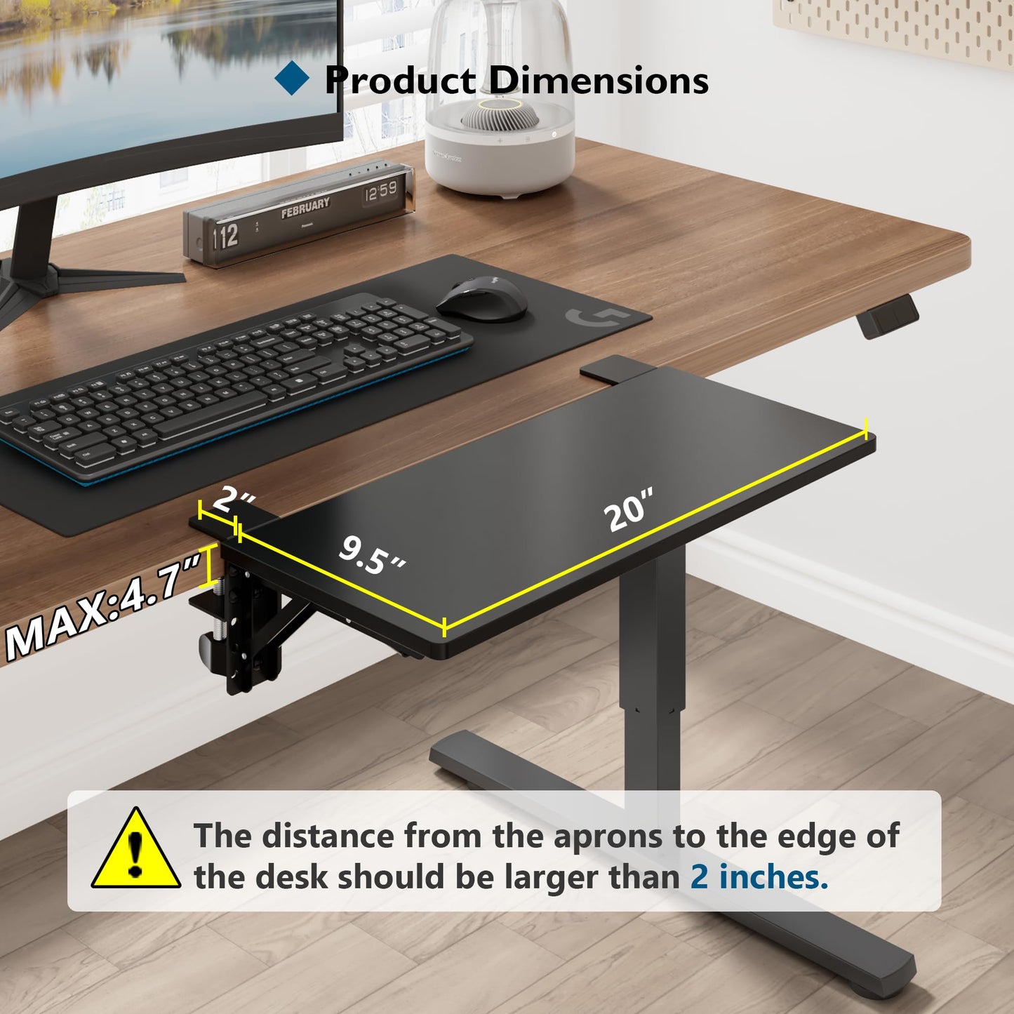 BONTEC Ergonomic Desk Extender Tray, 9.5"x9.1" Wrist Rest Shelf | 90°Foldable Elbow Support, Table Mount Arm, Clamp on Computer Arm Rest for Desk, Office & Home Use,Durable Easy to Install BST202