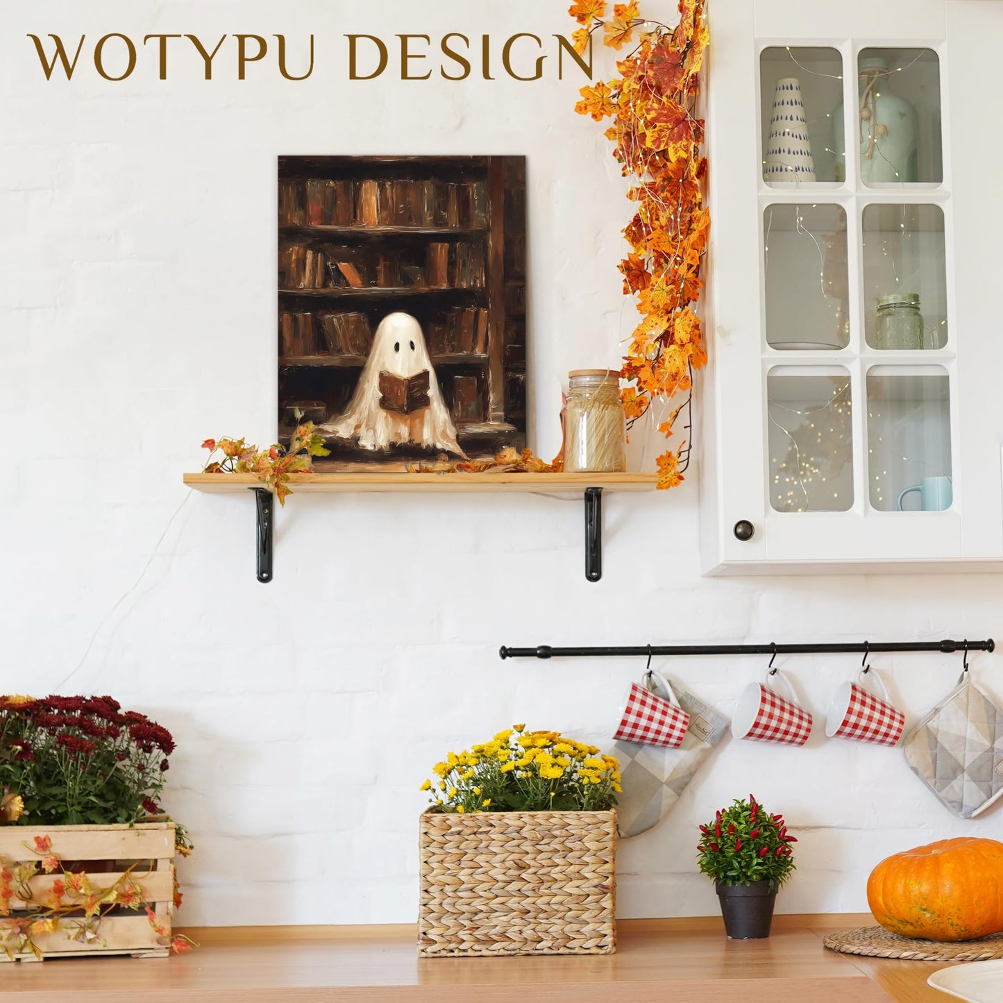 WOTYPU Fall Farmhouse Wall Art Decor, Farmhouse Fall Decor, Rustic Pumpkin Patch Scarecrow Truck Harvest Autumn Thanksgiving Framed Canvas Prints Poster Wall Decorations for Farm Home, 11x14 BST326H