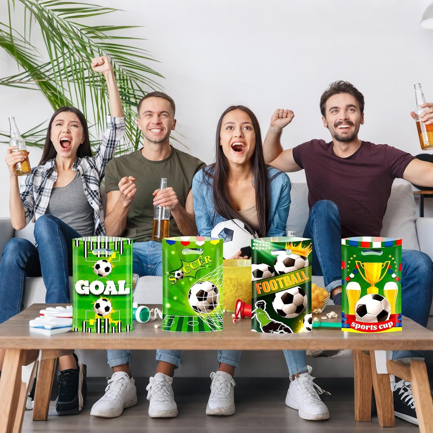 Konsait 50Pcs Soccer Goodie Bags with Handles, Football Themed Gift Bags for Birthday Party Favors, Team Celebrations and Game Day Decorations BST326L