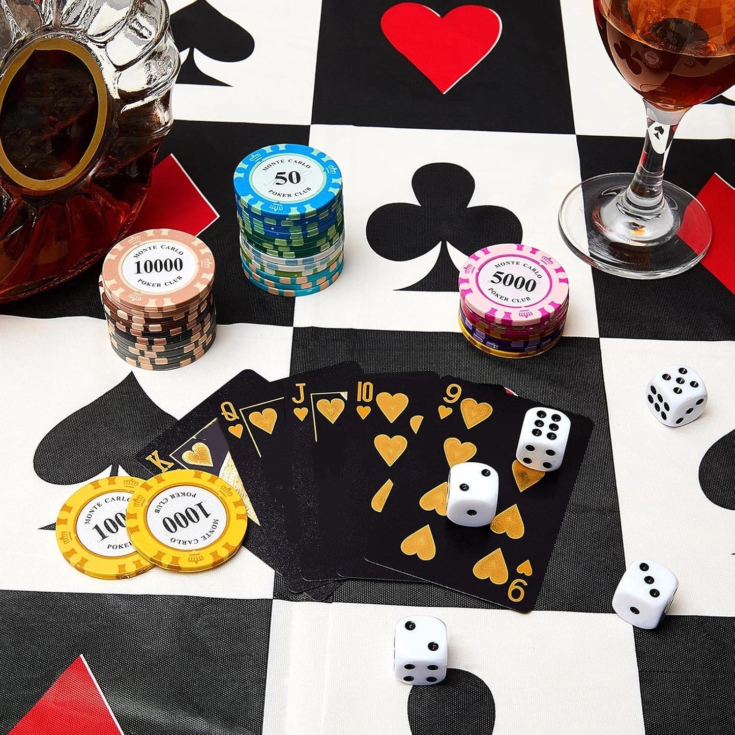 2 Pcs Casino Theme Party Decorations Poker Tablecloth Las Vegas Plastic Table Cover Casino Table Runner for Playing Card Game Birthday Party Favors Picnic Supplies, 54 x 108 Inch WN420