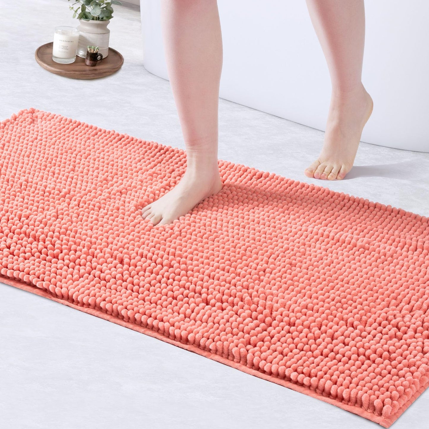 FRESHMINT Chenille Bathroom Rugs Mat 24"x17", Non-Slip Bath Mat for Bathroom Floor & Bathtub, Washable Soft Shower Shag Bath Rugs, Fluffy Thick Water Absorbent Microfiber Shower Mat, Sage Green BST220