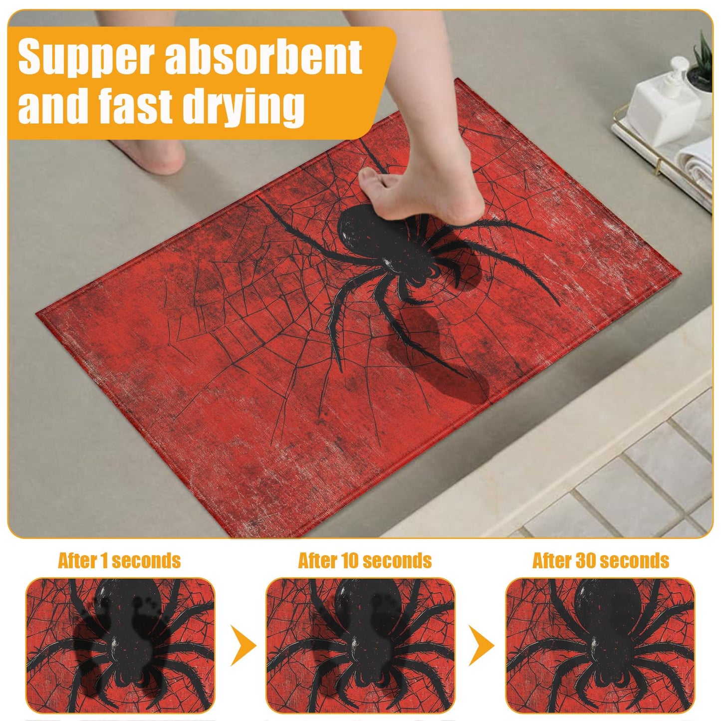 Red Spider Web Bath Mat for Bathroom,Washable Door Mat Absorbent Bath Rug Non-Slip Floor Rug Carpets,for Kitchen Bedroom Indoor BST220