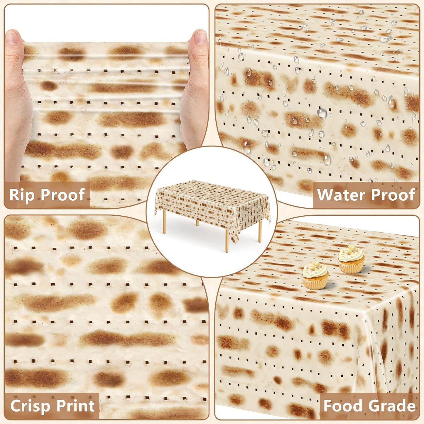 3 Pack Passover Decorations, 108" X 54" Passover Matzah Tablecloth, Disposable Plastic Seder Party Supplies, Rectangle Pesach Matzo Table Covers for Festival Holiday Party Home Dining Table Decor BST202