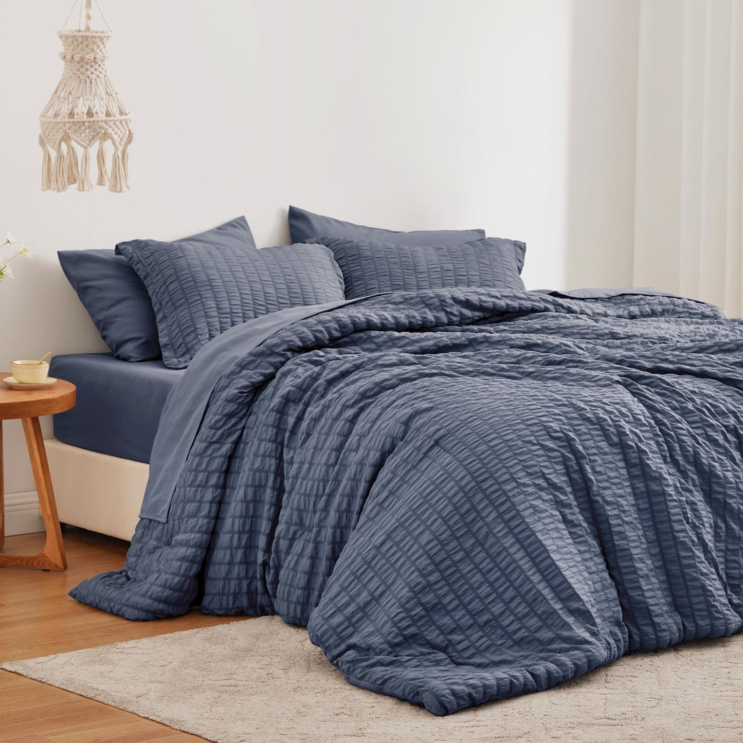 Love's cabin Seersucker Terracotta Twin Comforter Set, 5-Piece All Season Lightweight Bed in a Bag Bedding Set with Comforter, Flat Sheet, Fitted Sheet, Pillowcase and Sham BST326H