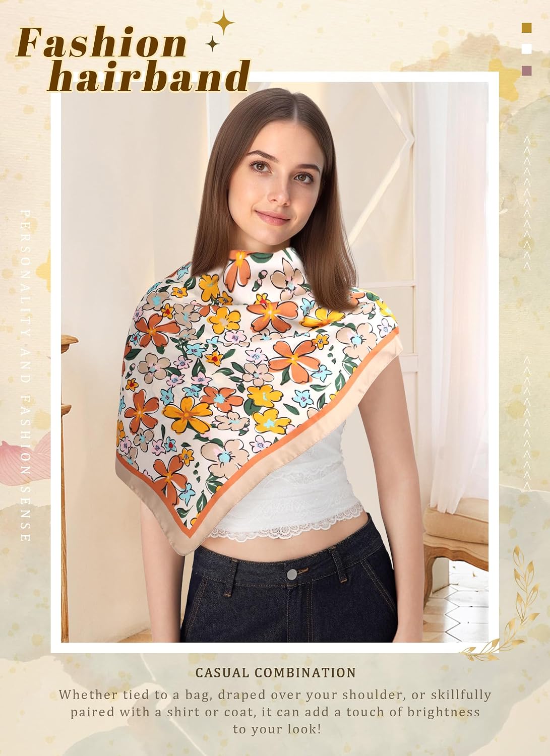 CHLINS 27.5” Square Head Scarf for Women Satin Hair Scarf Silk Wrap Neck Scarves Bandanas for Handbags Accessories WN420
