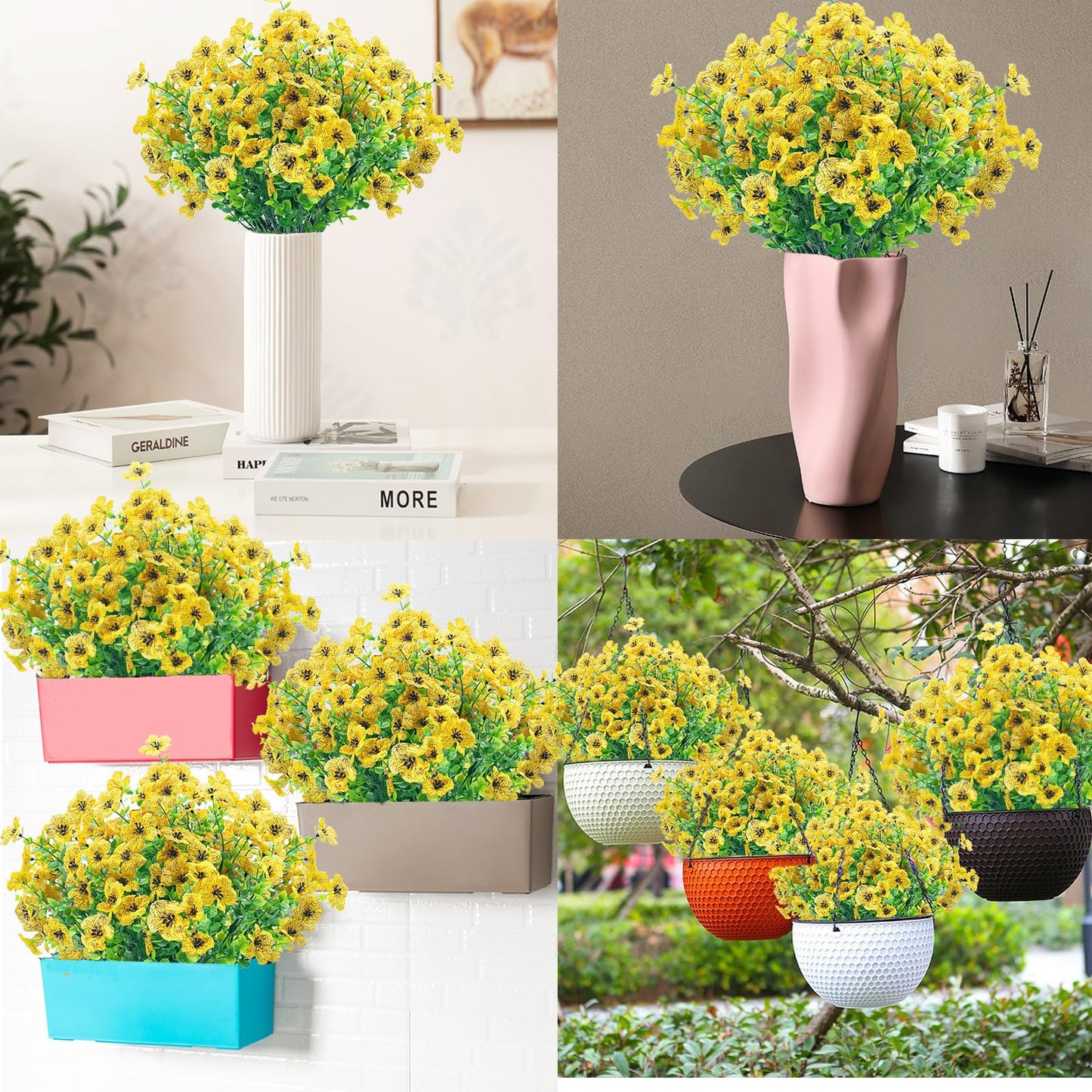 8 Bundles Outdoor Artificial Flowers,UV Resistant Fake Flowers Outdoor Plastic Plants Faux Silk Flower for Outside Indoor Decoration(Blue) BST202
