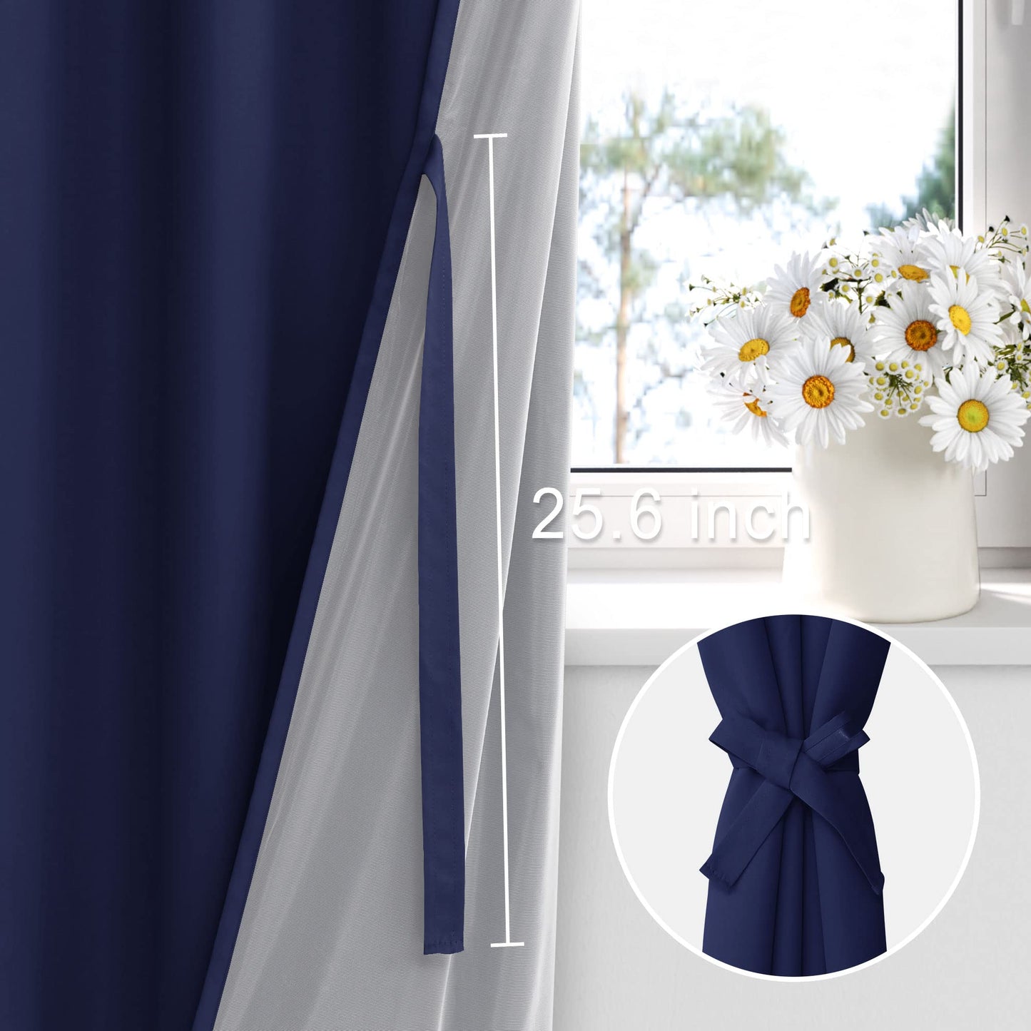 XWZO White Blackout Curtains with Tiebacks - Rod Pocket & Back Tab Heat and Full Light Blocking Window Panels for Bedroom/Nursery, 84 Inches Long Thermal Insulated Draperies, W42 x L84, Set of 2 BST326H