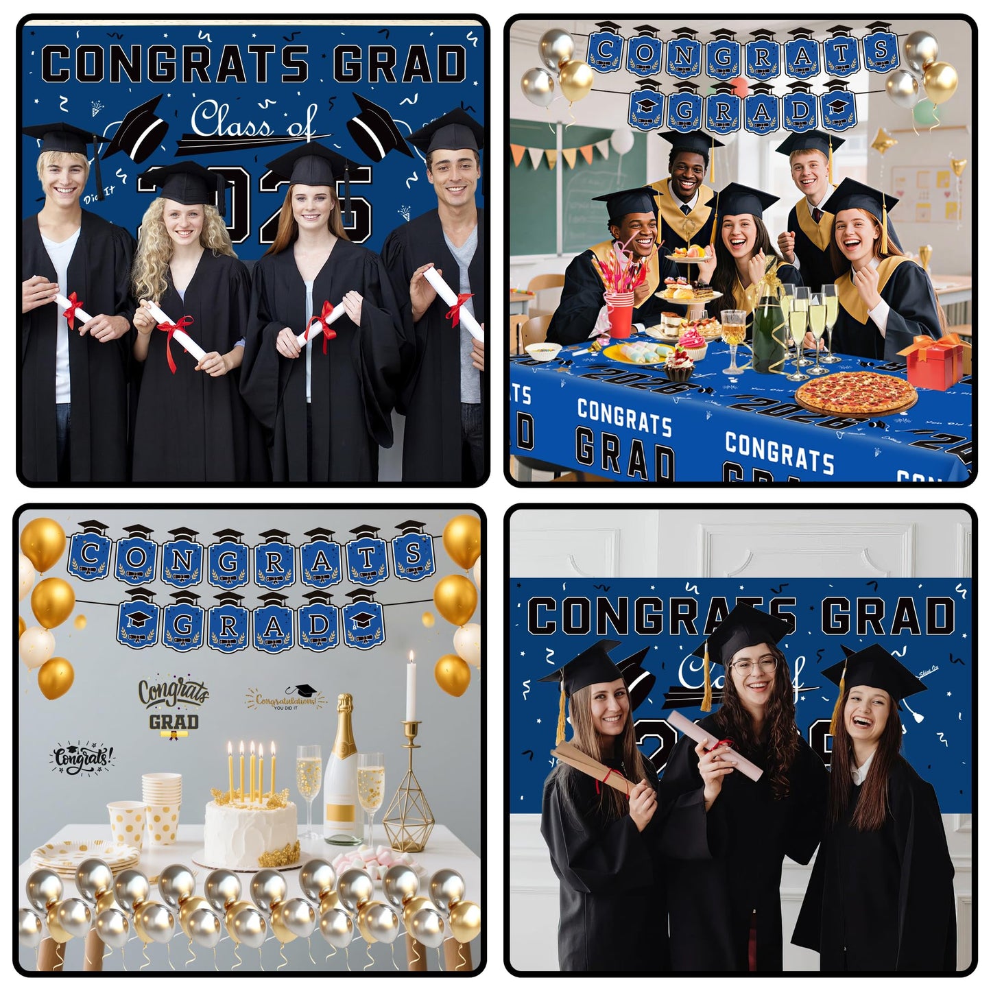 Graduation Decorations 2026 2027 - Red Congrats Grad Banner Backdrop Tablecloth Set - Graduation Decorations Class of 2026 | Graduation Party Favors Supplies WN420