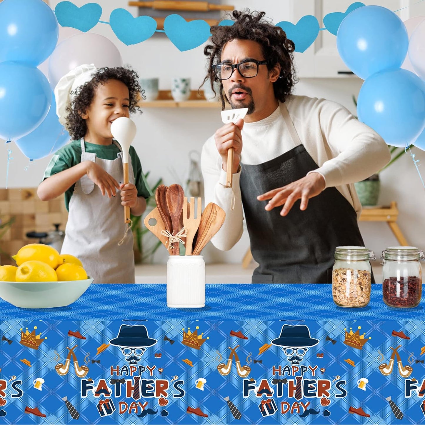 2 PCS Father's Day Party Tablecloths, 87" Lx51 W Rectangular Plastic Table Covers, Disposable Tablecloths Party Decoration Supplies BST202