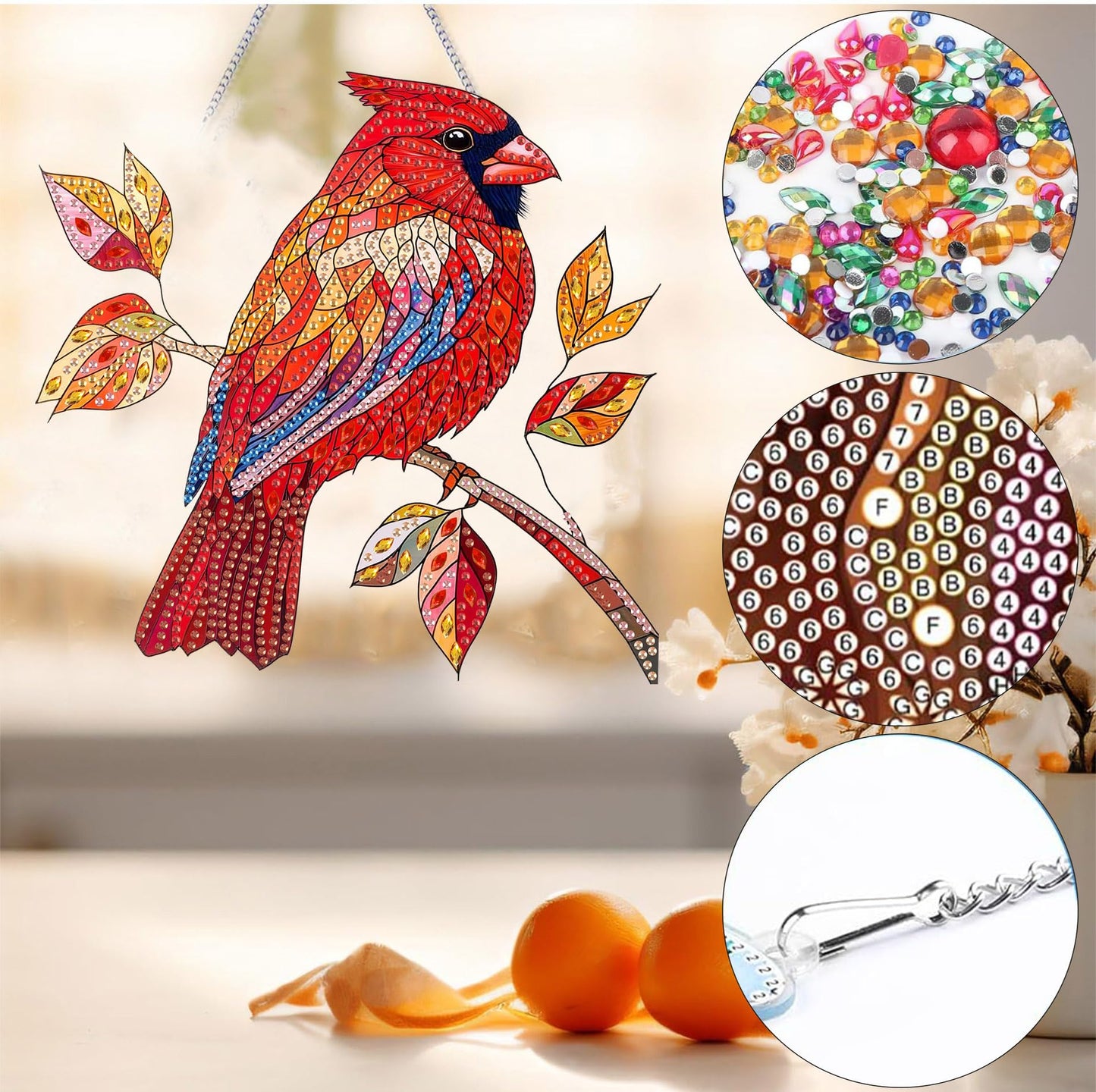 Bimkole Cat Diamond Art Hanging Kit for Adult, DIY 5D Animals Diamond Art Painting Window Pendant, Acrylic Crystal Art Hanging Ornament for Wall Home Garden Front Door Decor - 7.8x7.8 Inch BST220