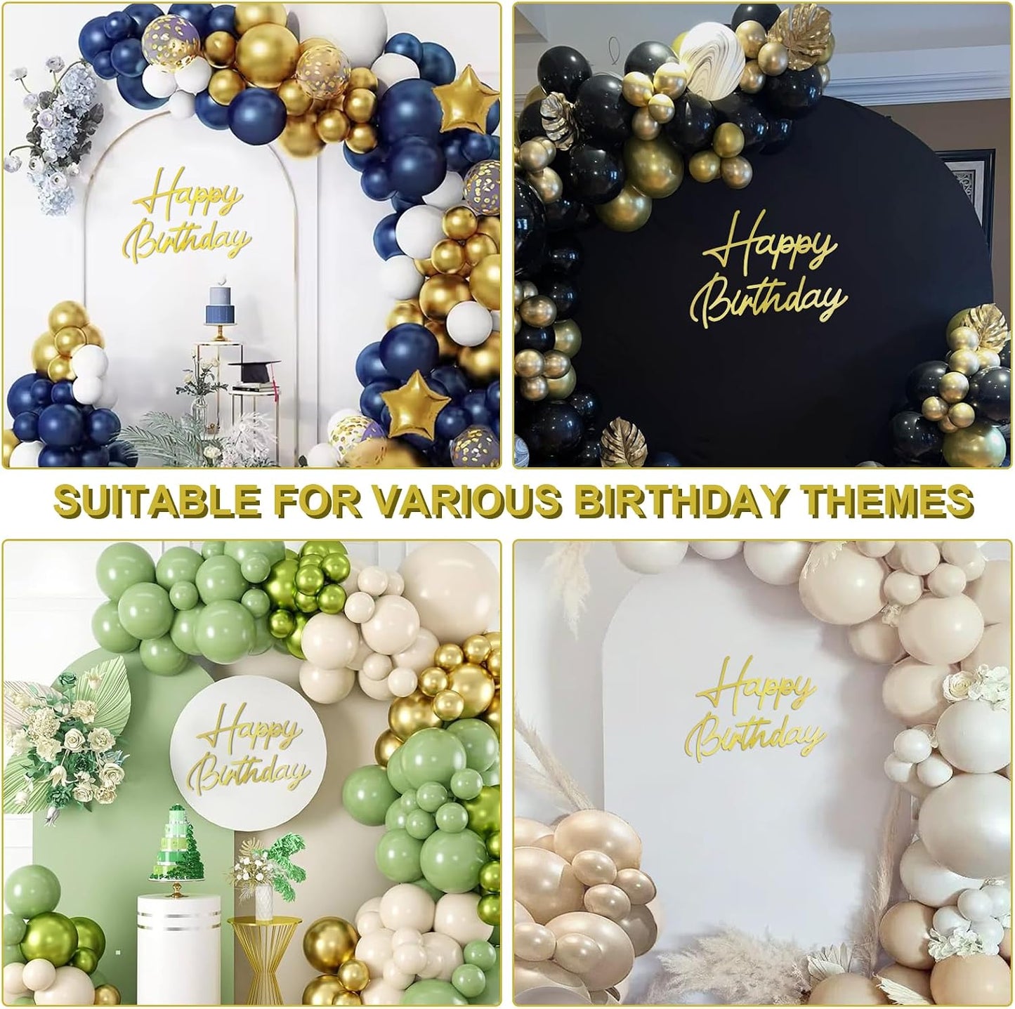 LOGJAM Happy Birthday Wooden Sign For Backdrop, Gold Wall Decor, Rustic Letters Birthday Party Decoration BST220