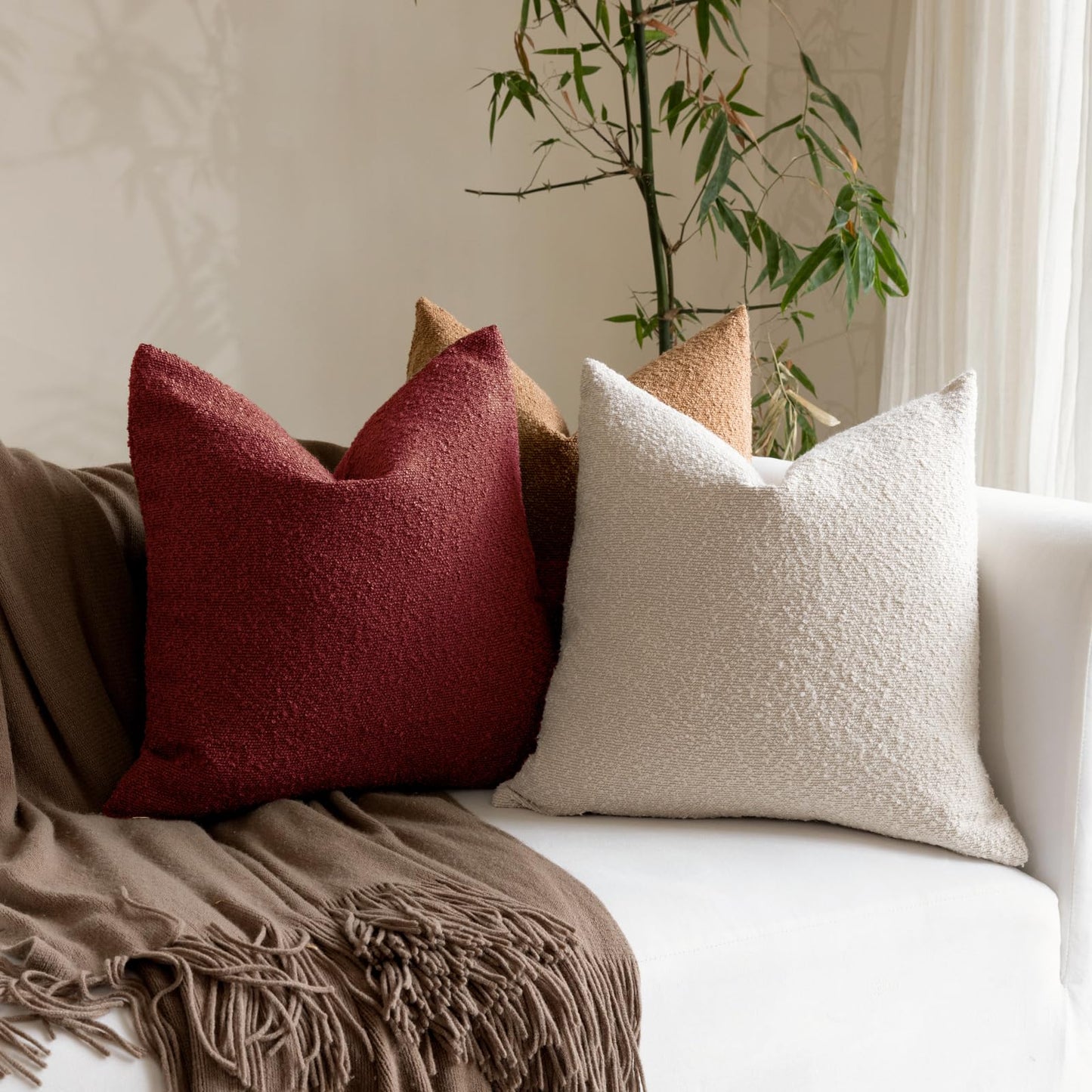 18x18 Boucle Throw Pillow Covers, Set of 2, Camel BST202