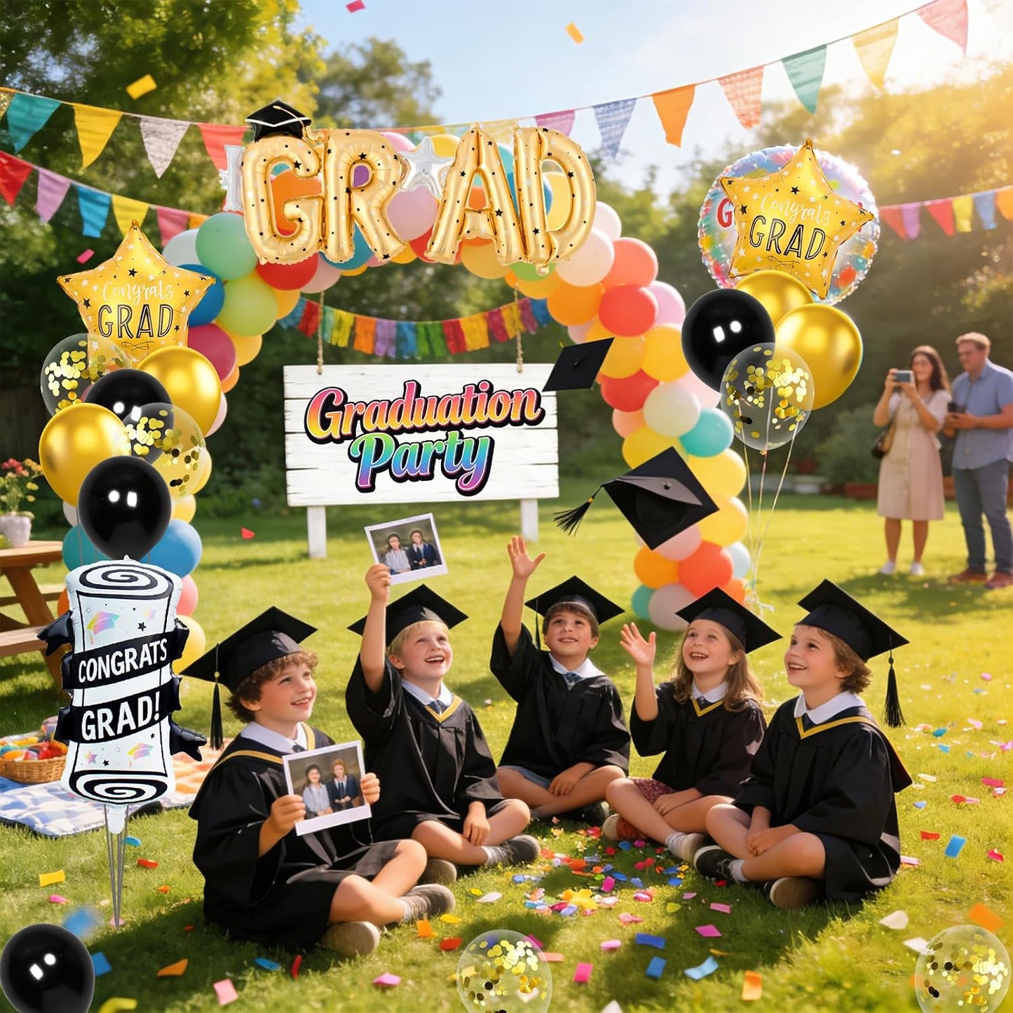 Graduation Balloons Congrats Grad Balloons Gold and Black Balloon for 5th Grade Graduation Decorations Grad Party Decorations 2026 BST326L