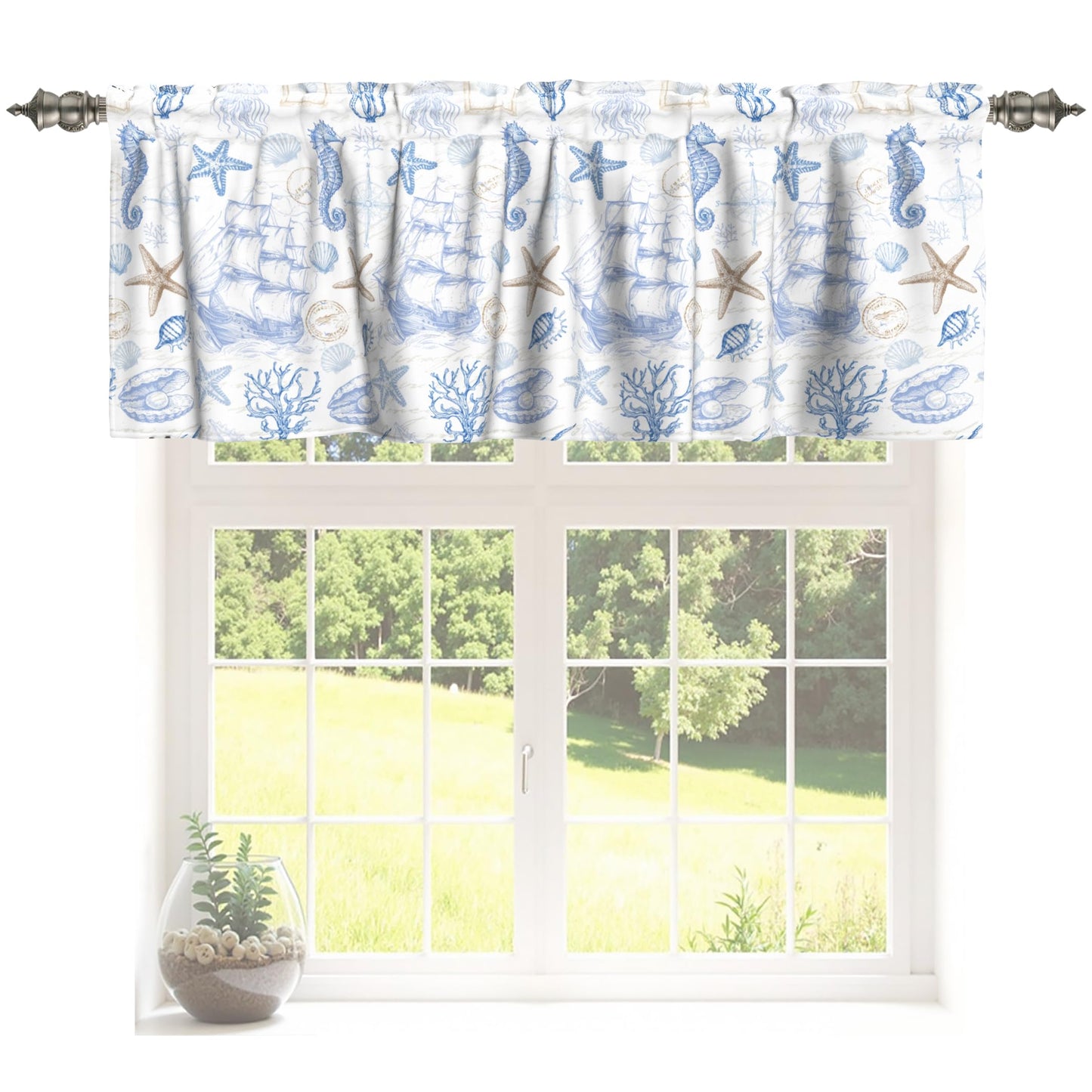 Patriotic Valance for Kitchen 2 Pack 54"x18" American Flag Curtains for Windows Red White Blue Stars 4th of July Independence Day Eucalyptus Leaf Window Treatment Rod Pocket Valance for Home Decor BST326L