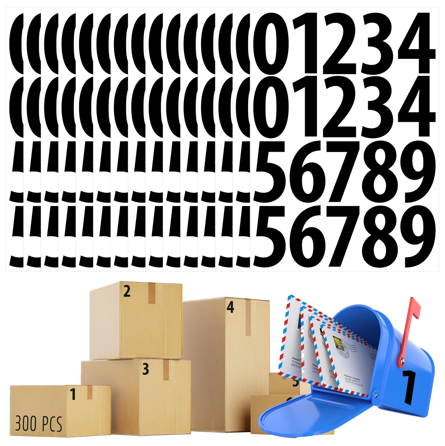 300 PCS Number Stickers, 2” Waterproof Vinyl Number Stickers Consecutive Number 0-9 Labels Self-Adhesive Without Residue Left for Office, Classroom, Indoor, Boxes, Storage (15 Sheets, White) BST220