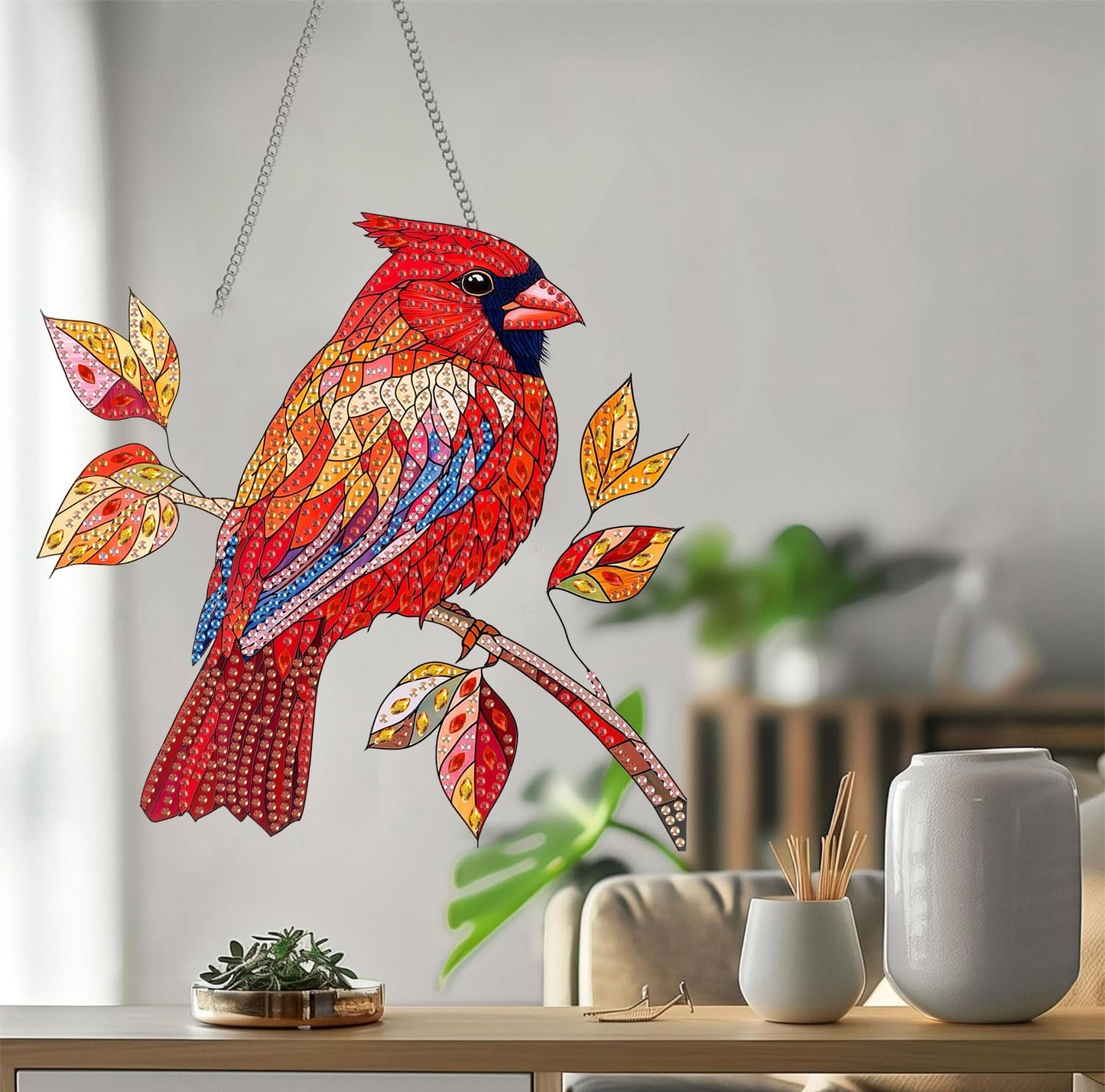 Bimkole Cat Diamond Art Hanging Kit for Adult, DIY 5D Animals Diamond Art Painting Window Pendant, Acrylic Crystal Art Hanging Ornament for Wall Home Garden Front Door Decor - 7.8x7.8 Inch BST220