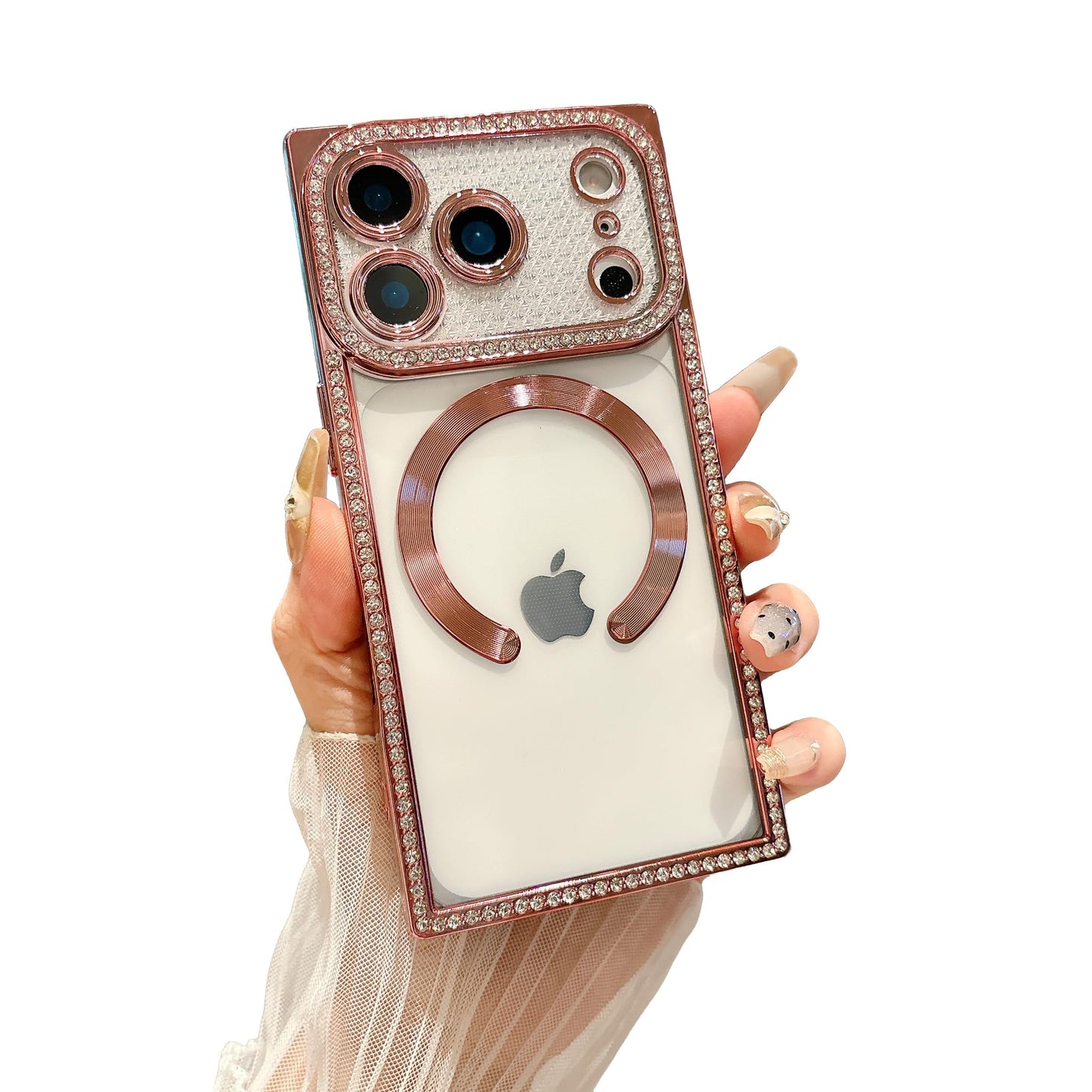Owncase Magnetic for iPhone 13 Pro Case, Compatible with Magsafe, Crystal Diamonds Glitter Electroplated Edge Soft TPU Clear Phone Case for Women Girls, Gold WN420