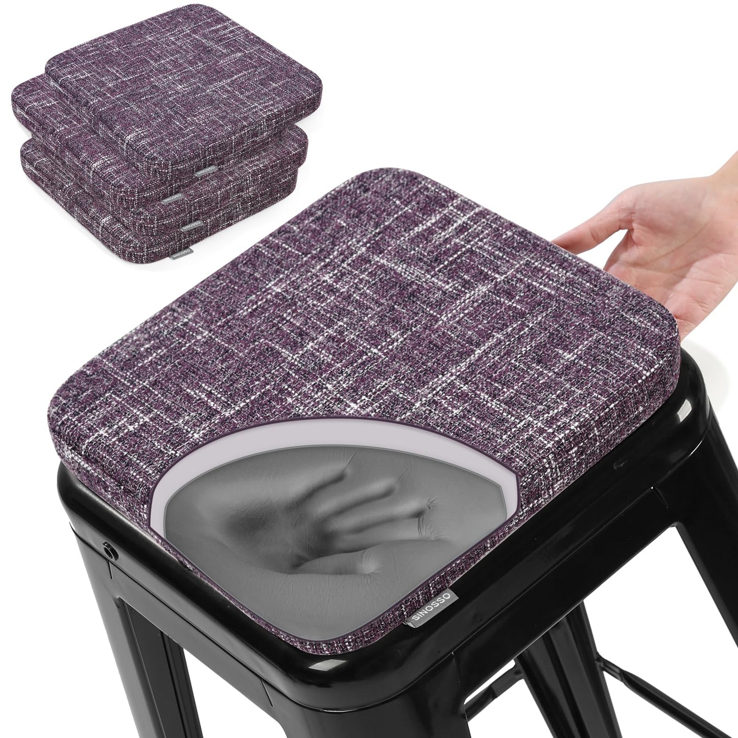 SINOSSO Memory Foam Bar Stool Cushions 4 Pcs, Modern Interwoven Style Magnetic Small Chair Pads Use for Cafe Bistro Stackable Metal Stool (Square, Red, 4) BST220