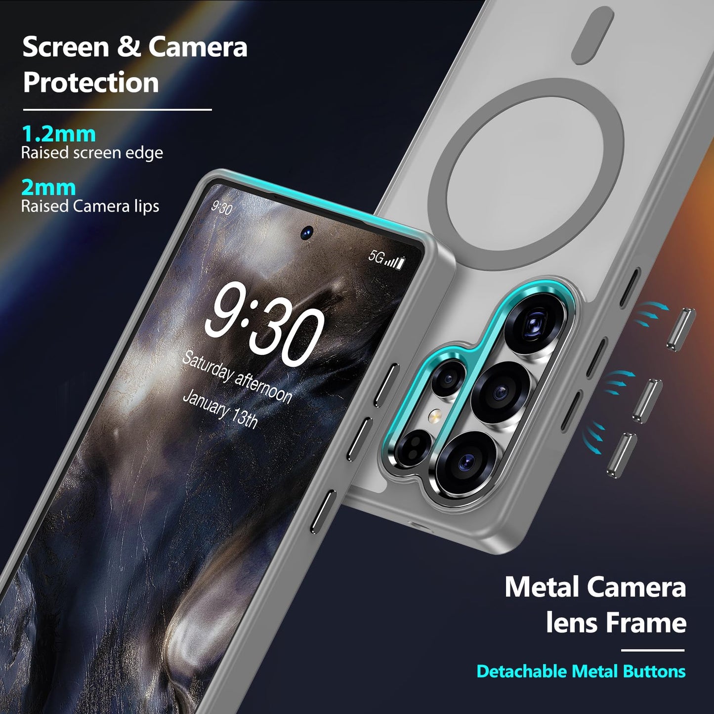 MATEPROX Magnetic Design for Samsung Galaxy S24 Plus Case, Stylish Slim an-ti Yellow Translucent Matte Shockproof Protective Cover for S 24+ 6.7'' 2024-Titanium Gray WN420