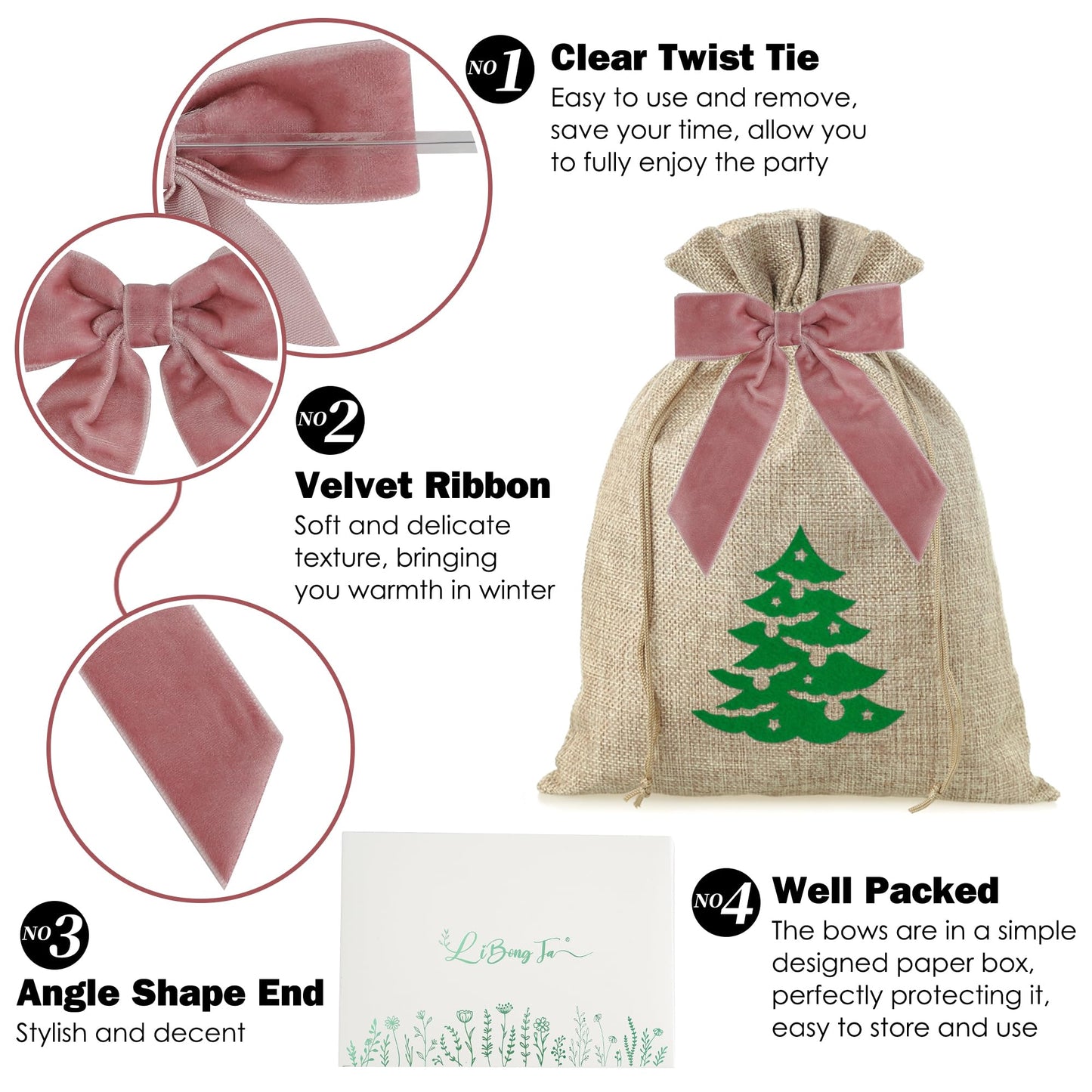 3.5" Dusty Rose Pre Tied Bows Velvet Pink Ribbon Bows, Gift Bows for Presents, Valentine Bows with Twist Ties for Wreaths, Party Decor, Crafts, Valentine Package Bows-12 Counts BST220