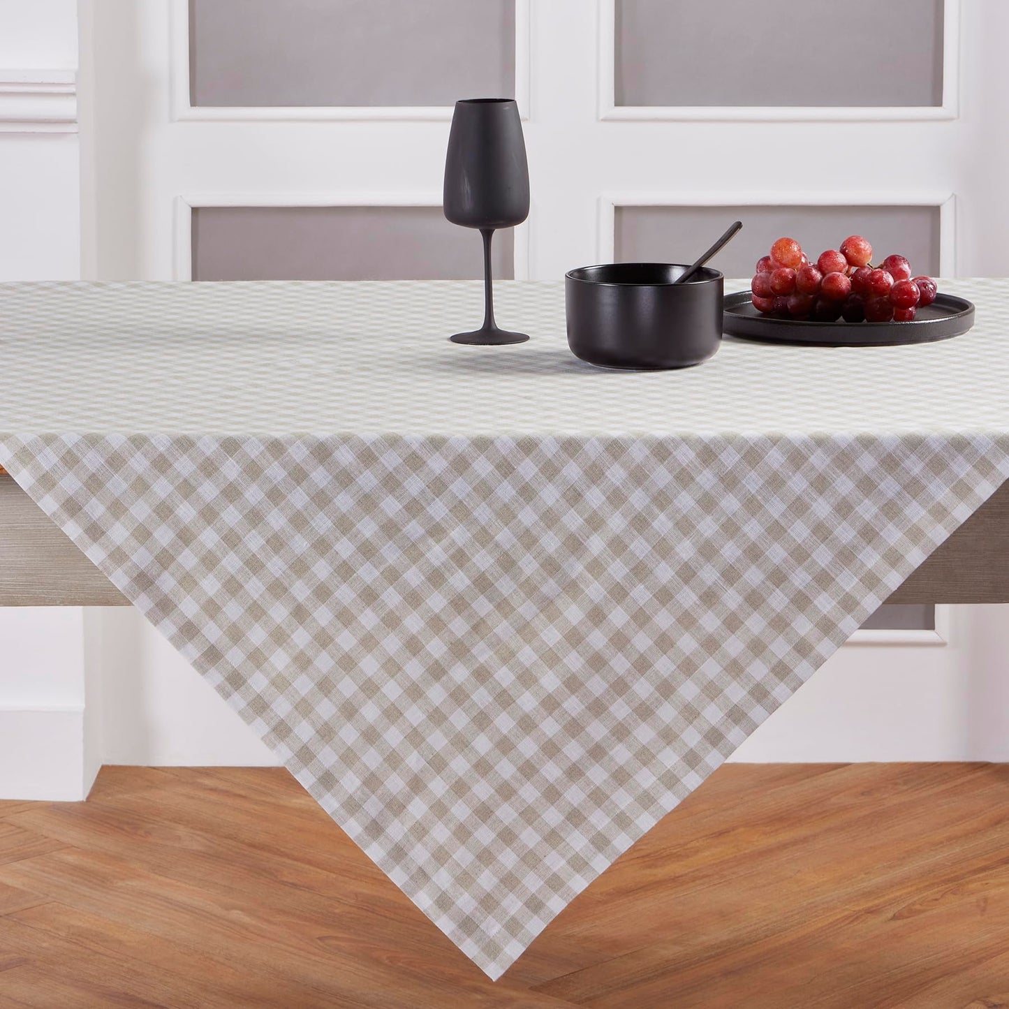 Solino Home 100% Linen Table Cloth, Throw Apricot, Gingham Check 52 x 52 in | Checkered Linen Tablecloth a neat topper for bistro, card and side tables | checkered weave | Pure Linen | OEKO-TEX Certified BST326SOLH