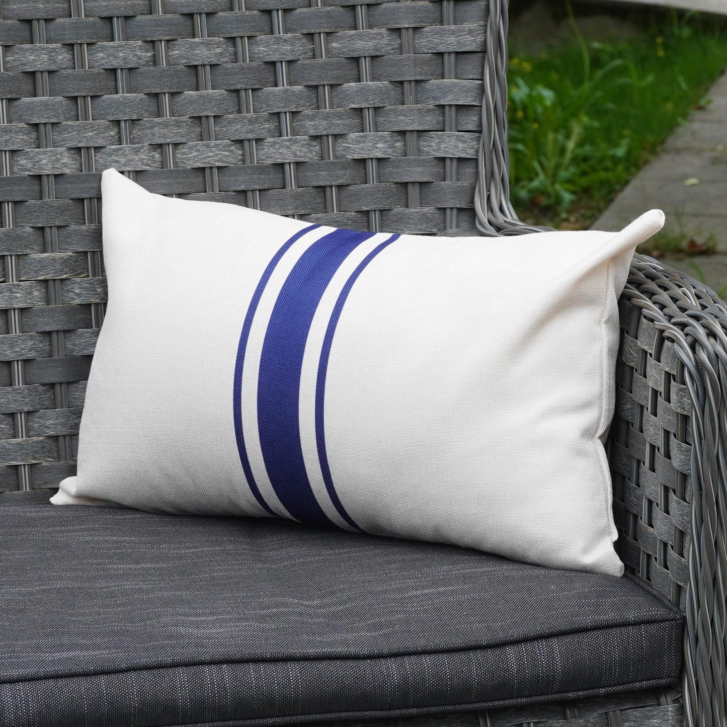 ONWAY Outdoor Pillow Covers Waterproof 18x18 Set of 2 Decorative Linen Throw Pillow Cover Beige and Black Striped Outdoor Pillows for Patio Furniture BST220